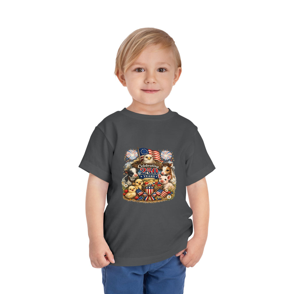 Toddler Tee — "Celebrating 250 Years" Patriotic Animals 4th of July Shirt