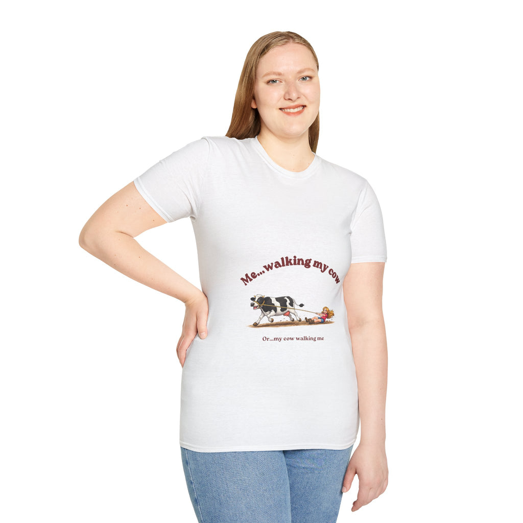 Cow Walking T-Shirt — "Me...walking my cow" Cute Farm Animal Tee-girl
