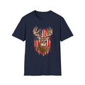 Whitetail Buck American Flag T-Shirt, Patriotic Deer Hunting Tee, Lightweight Cotton