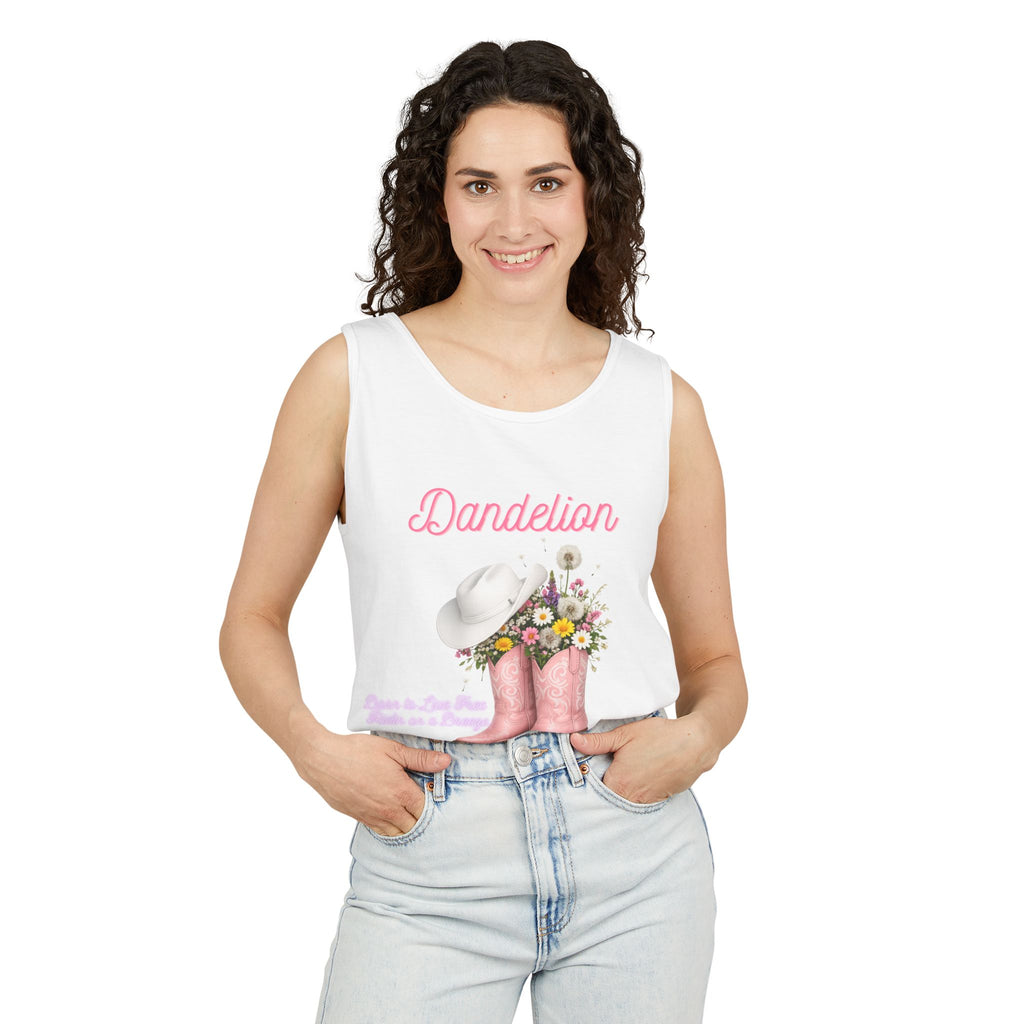 Dandelion Pink Cowboy Boots Tank Top — Floral Western Summer Tee