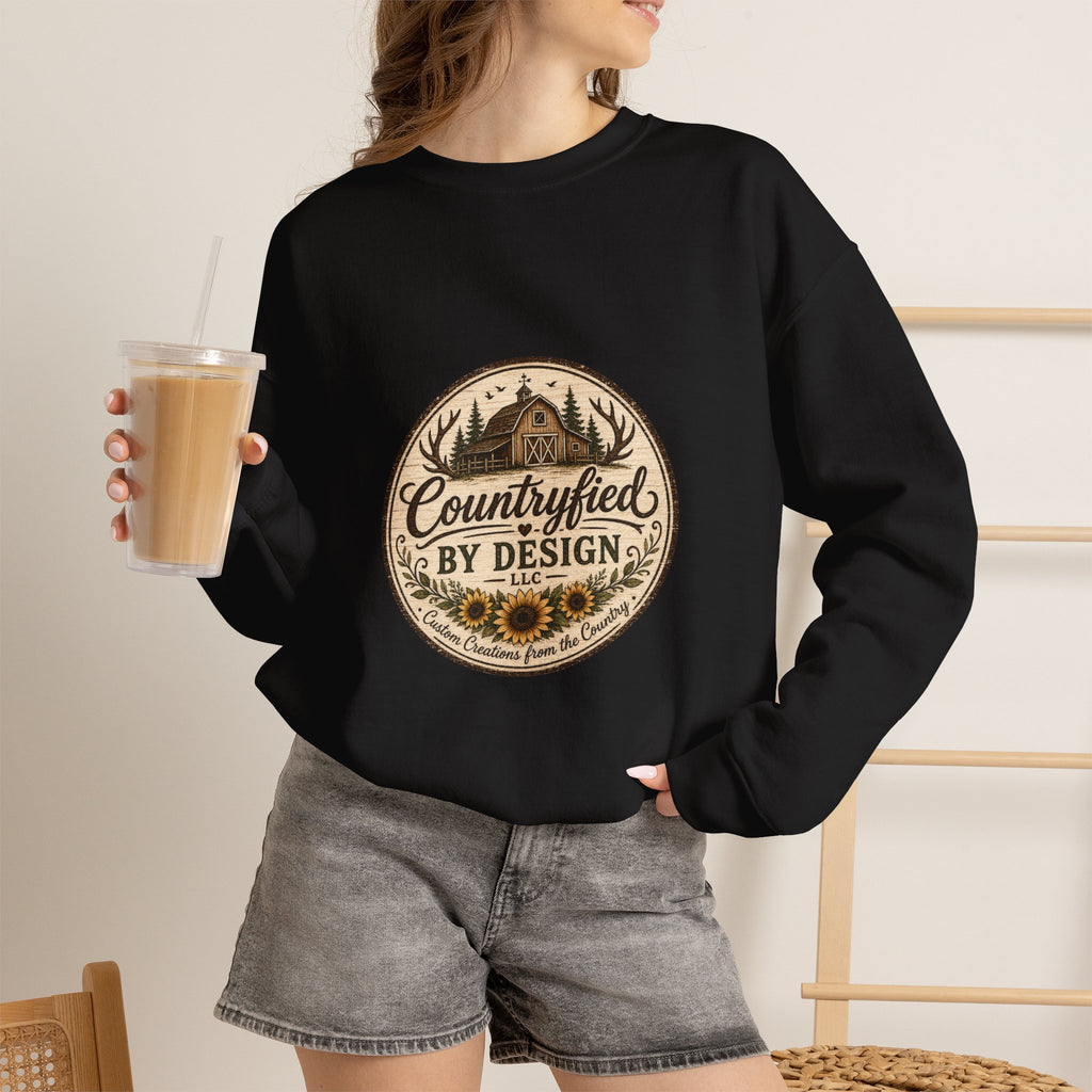 Countryfied By Design Crewneck Sweatshirt — Rustic Farmhouse Graphic Pullover