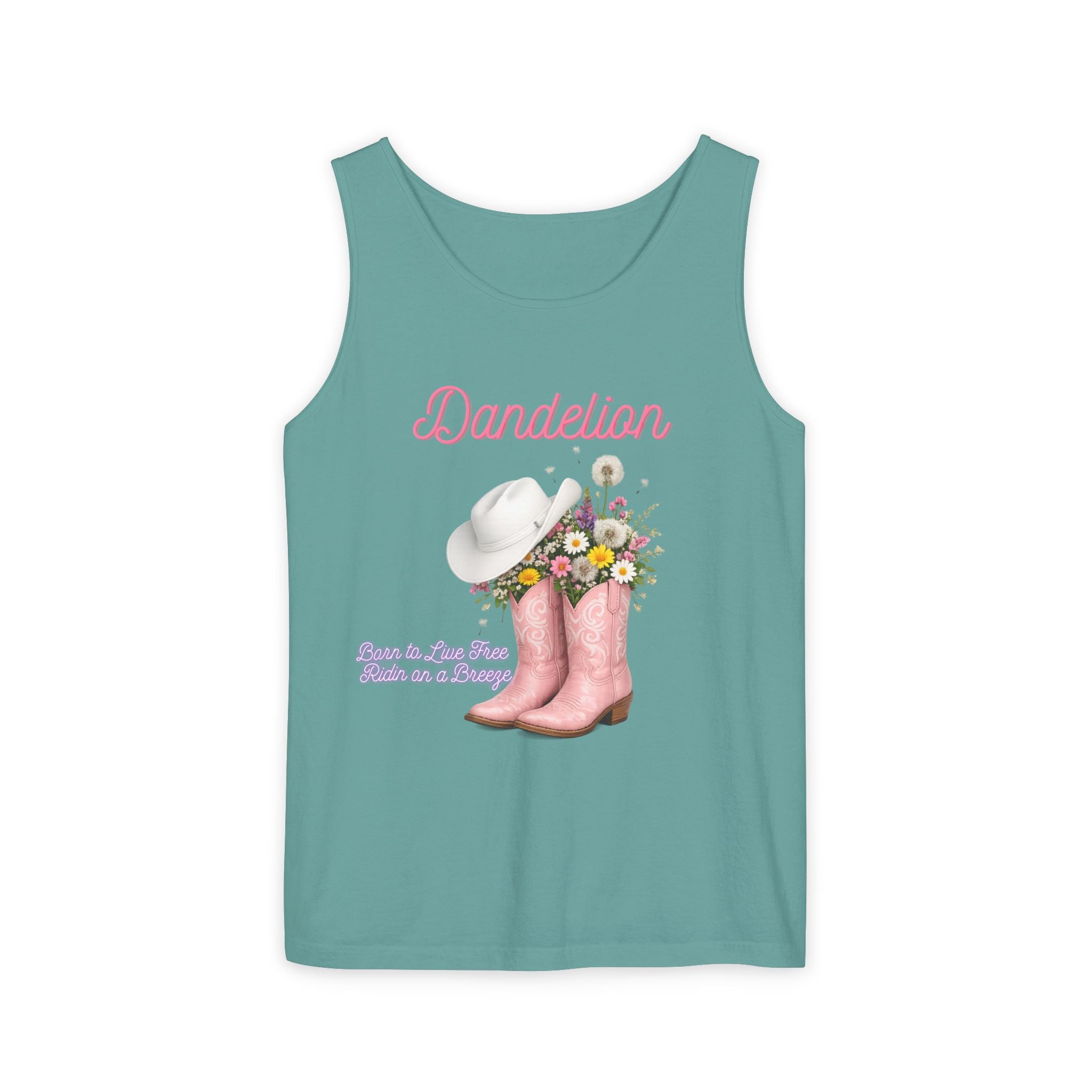 Dandelion Pink Cowboy Boots Tank Top — Floral Western Summer Tee