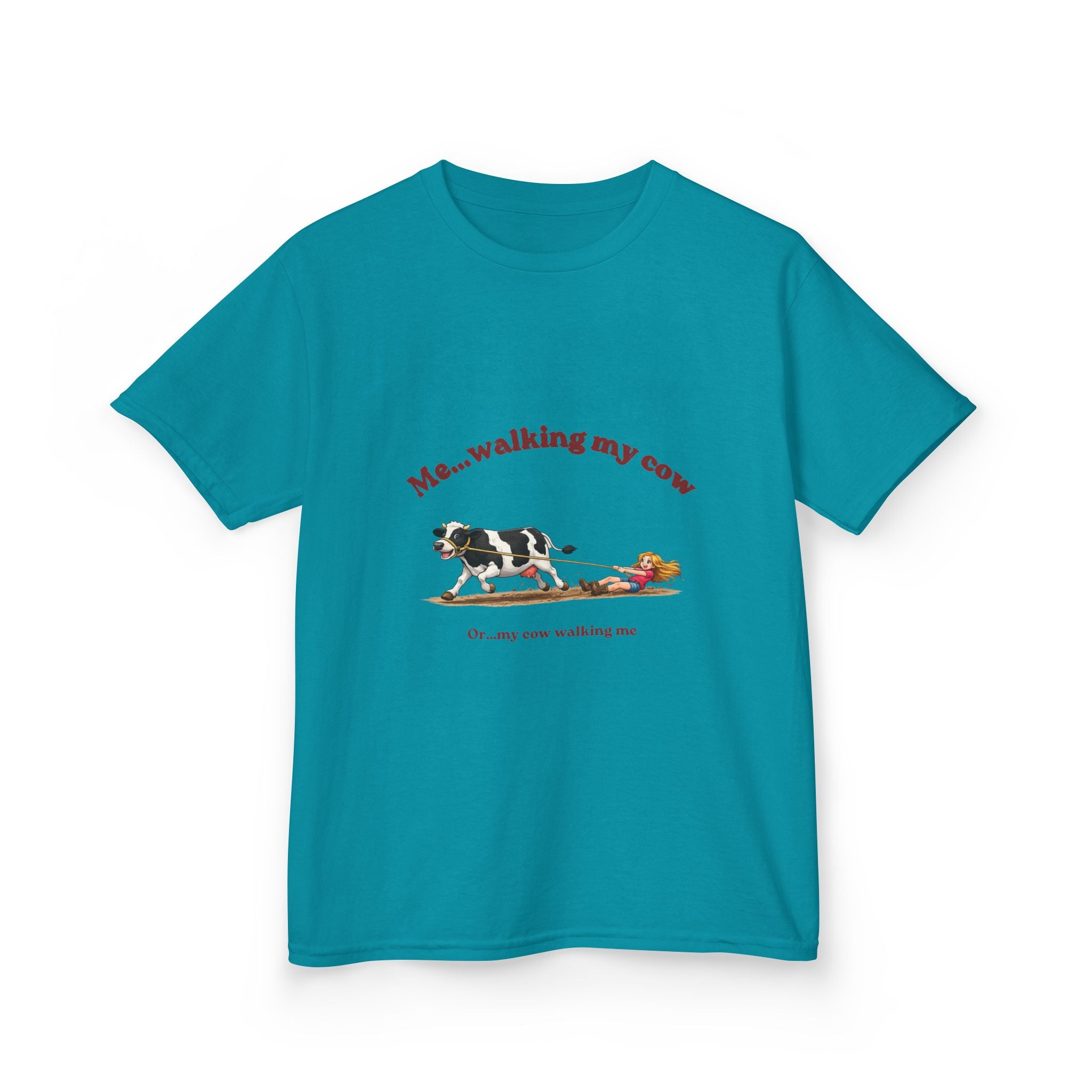 Kids T-Shirt — "Me...walking my cow" Cute Cow Walk Graphic Tee for Animal-Loving Children-girl