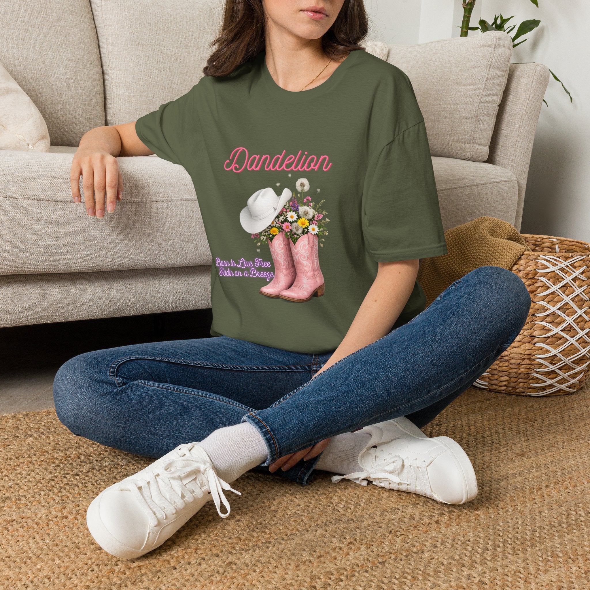 Dandelion Graphic T-Shirt — Floral Cowboy Boots & Hat Tee