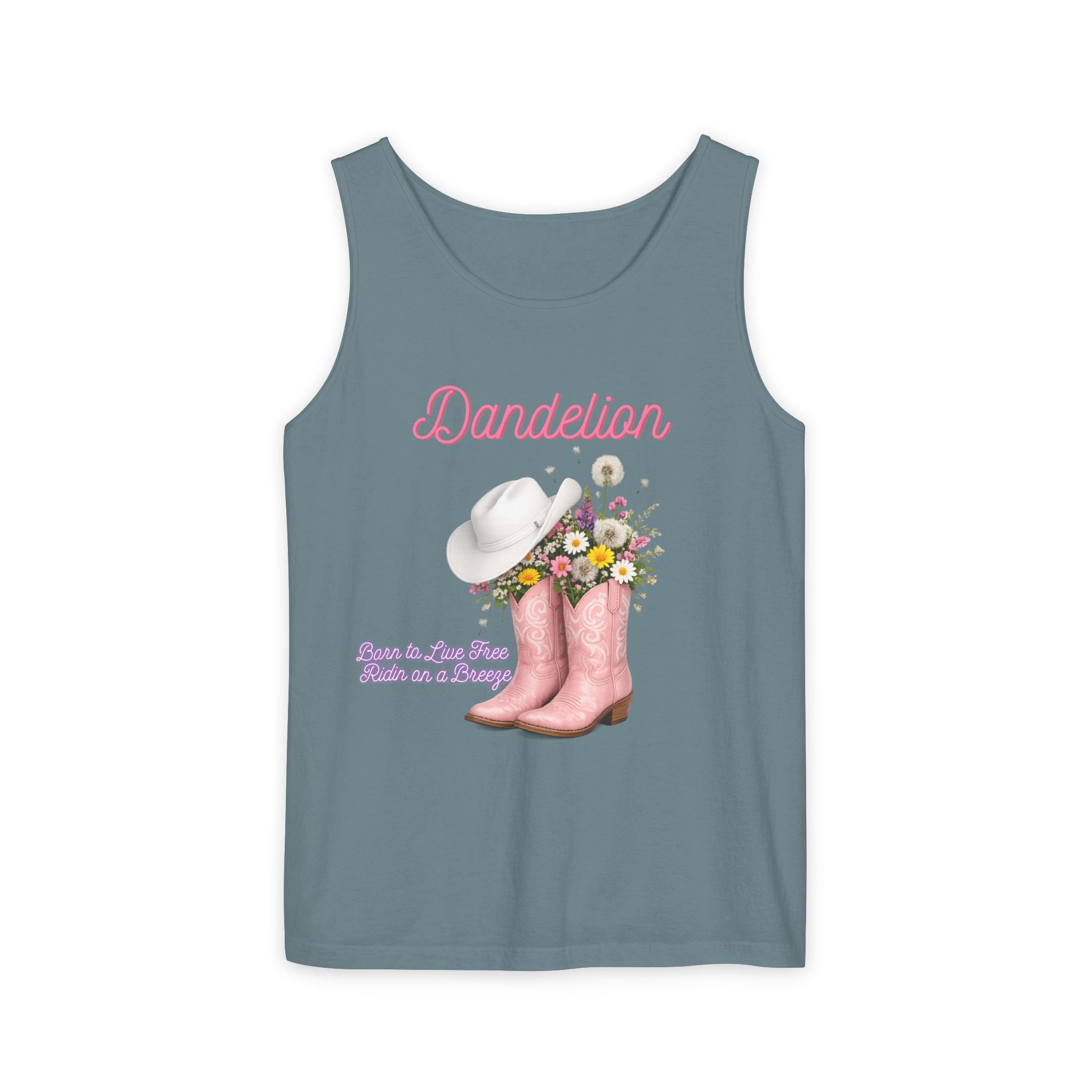 Dandelion Pink Cowboy Boots Tank Top — Floral Western Summer Tee