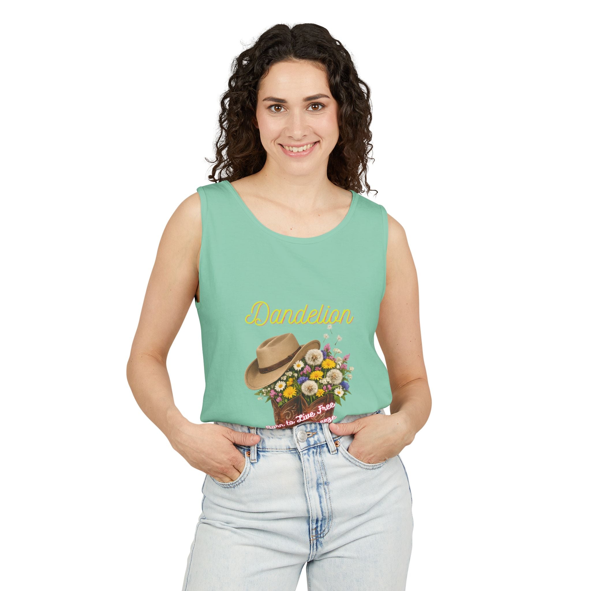Dandelion Cowboy Boot Tank Top — Floral Western Graphic Summer Tee