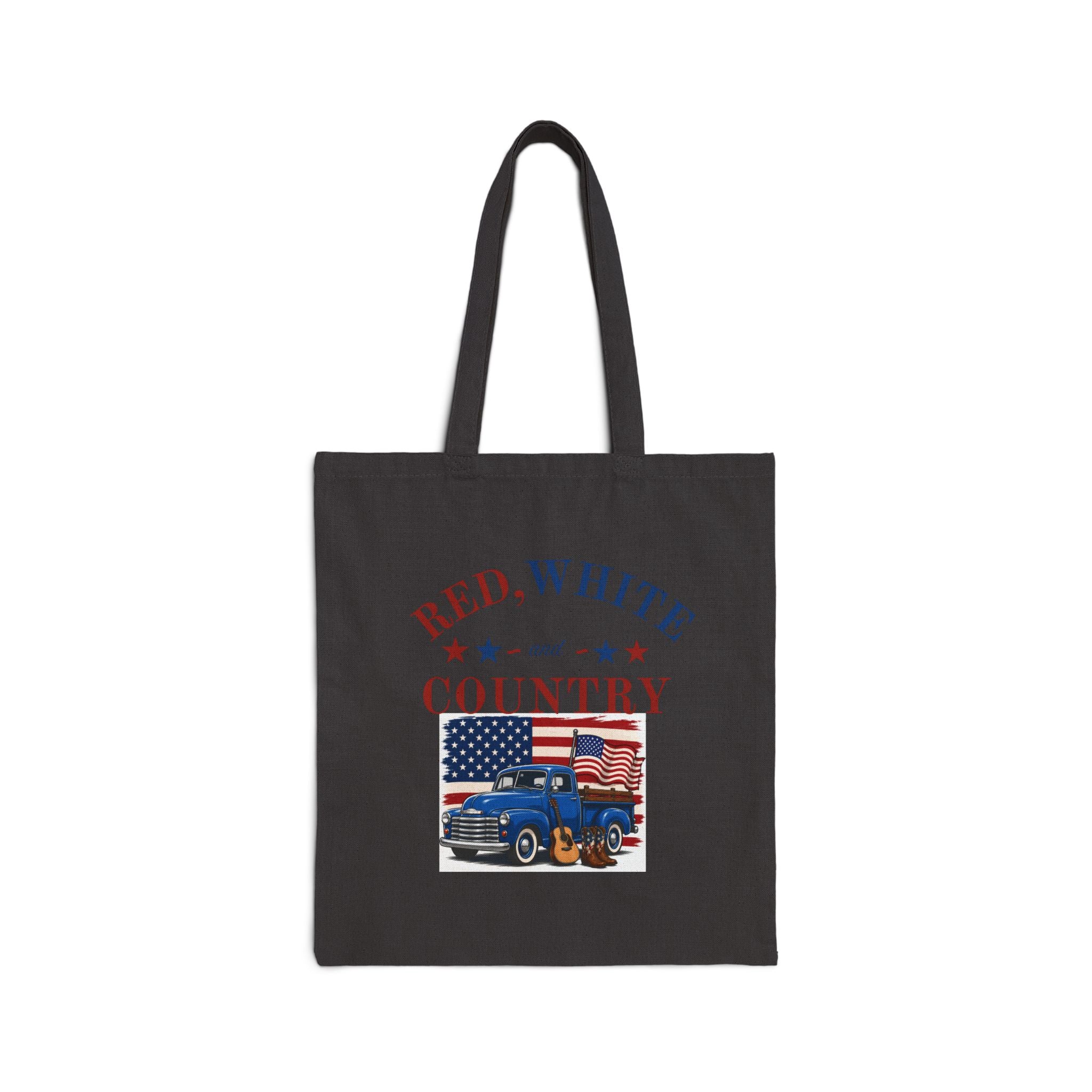 Patriotic Canvas Tote Bag – “Red, White and Country” / “Land of the Free” USA Market Tote