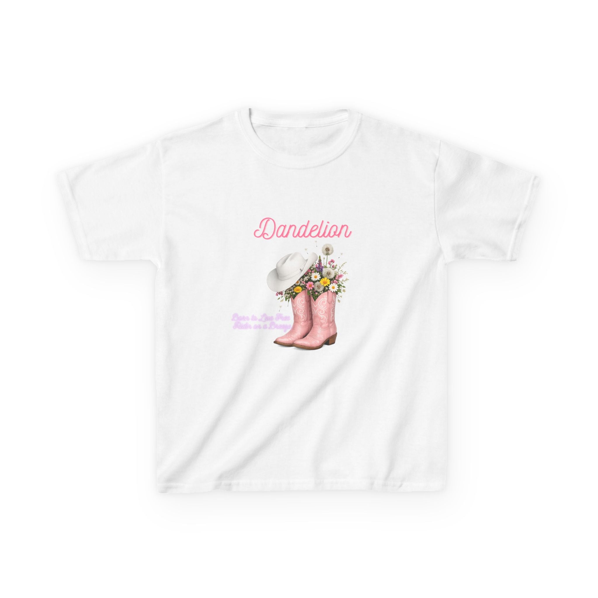 Kids T-Shirt — Dandelion Pink Rain Boots Floral Graphic Tee
