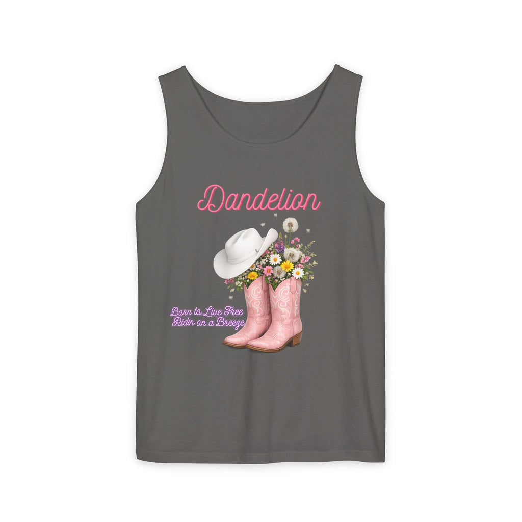 Dandelion Pink Cowboy Boots Tank Top — Floral Western Summer Tee
