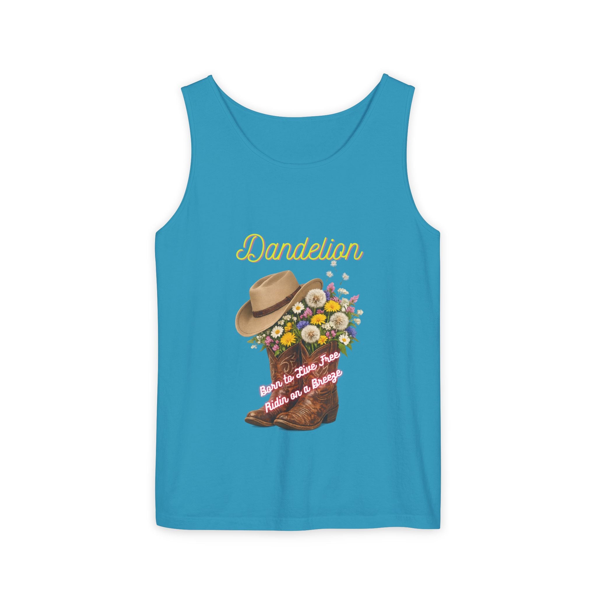 Dandelion Cowboy Boot Tank Top — Floral Western Graphic Summer Tee