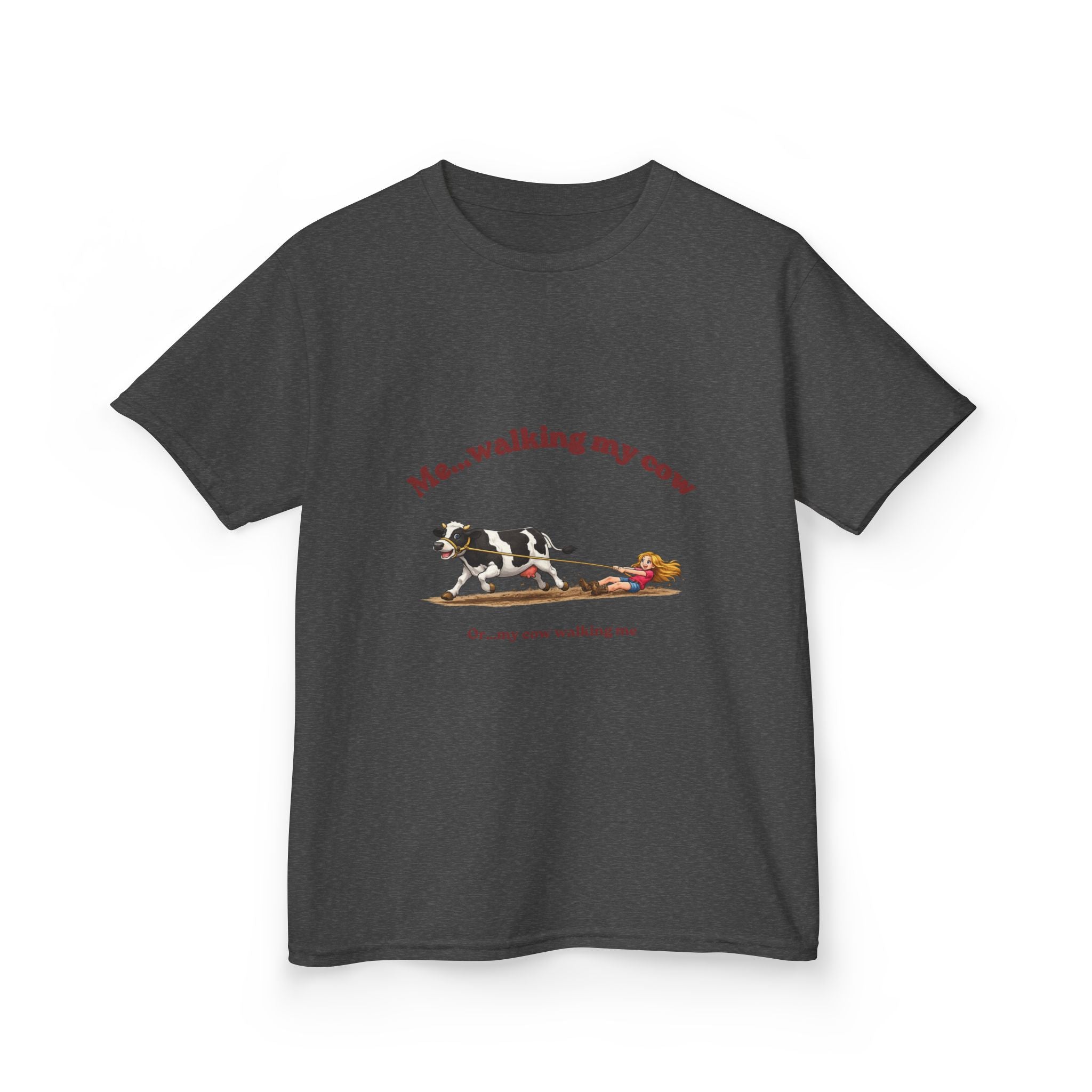 Kids T-Shirt — "Me...walking my cow" Cute Cow Walk Graphic Tee for Animal-Loving Children-girl