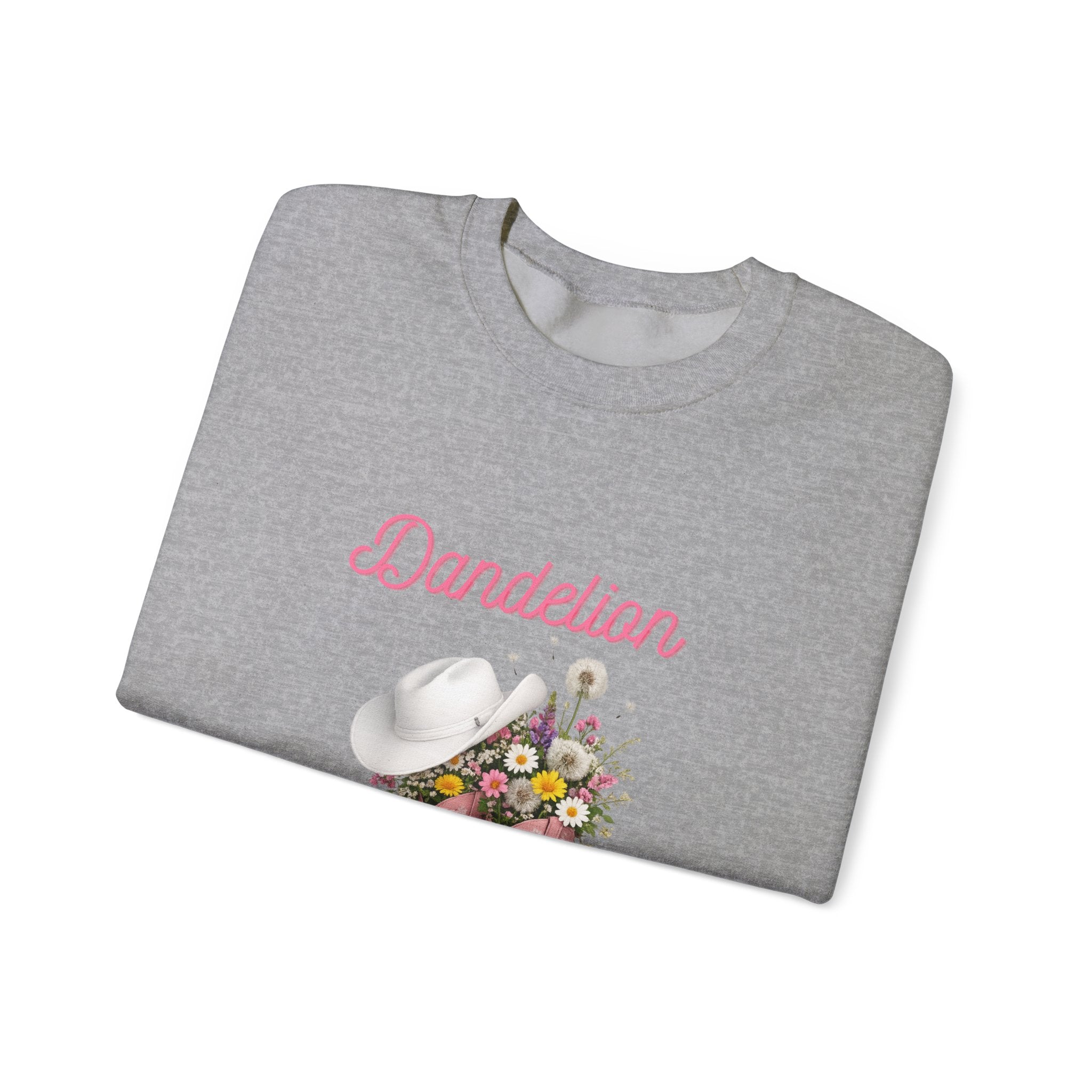Dandelion Floral Cowboy Boots Sweatshirt – Pink Western Hat & Flowers Crewneck