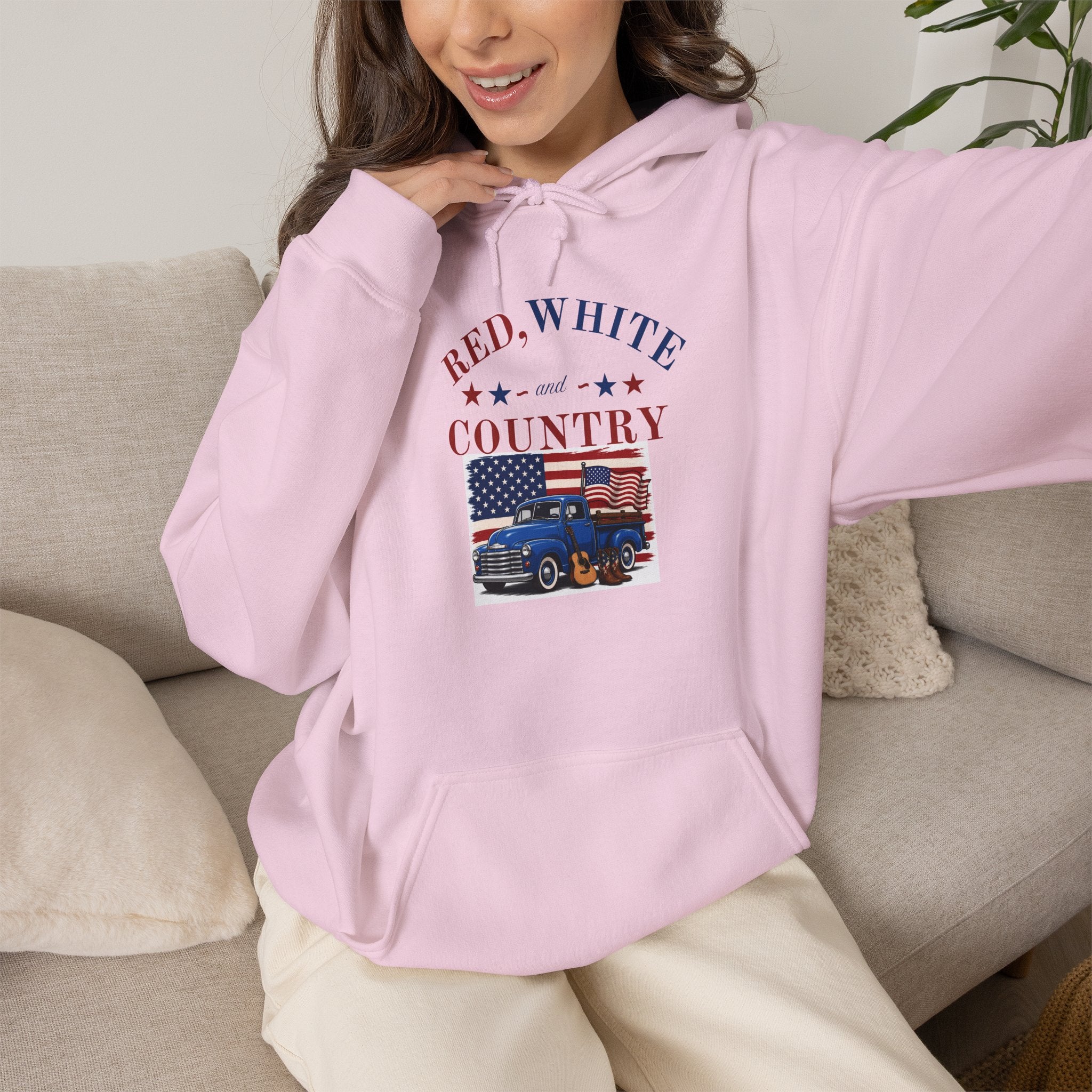 Patriotic Truck Hoodie — "Red White Country" / "Land of the Free, Home of the Brave"