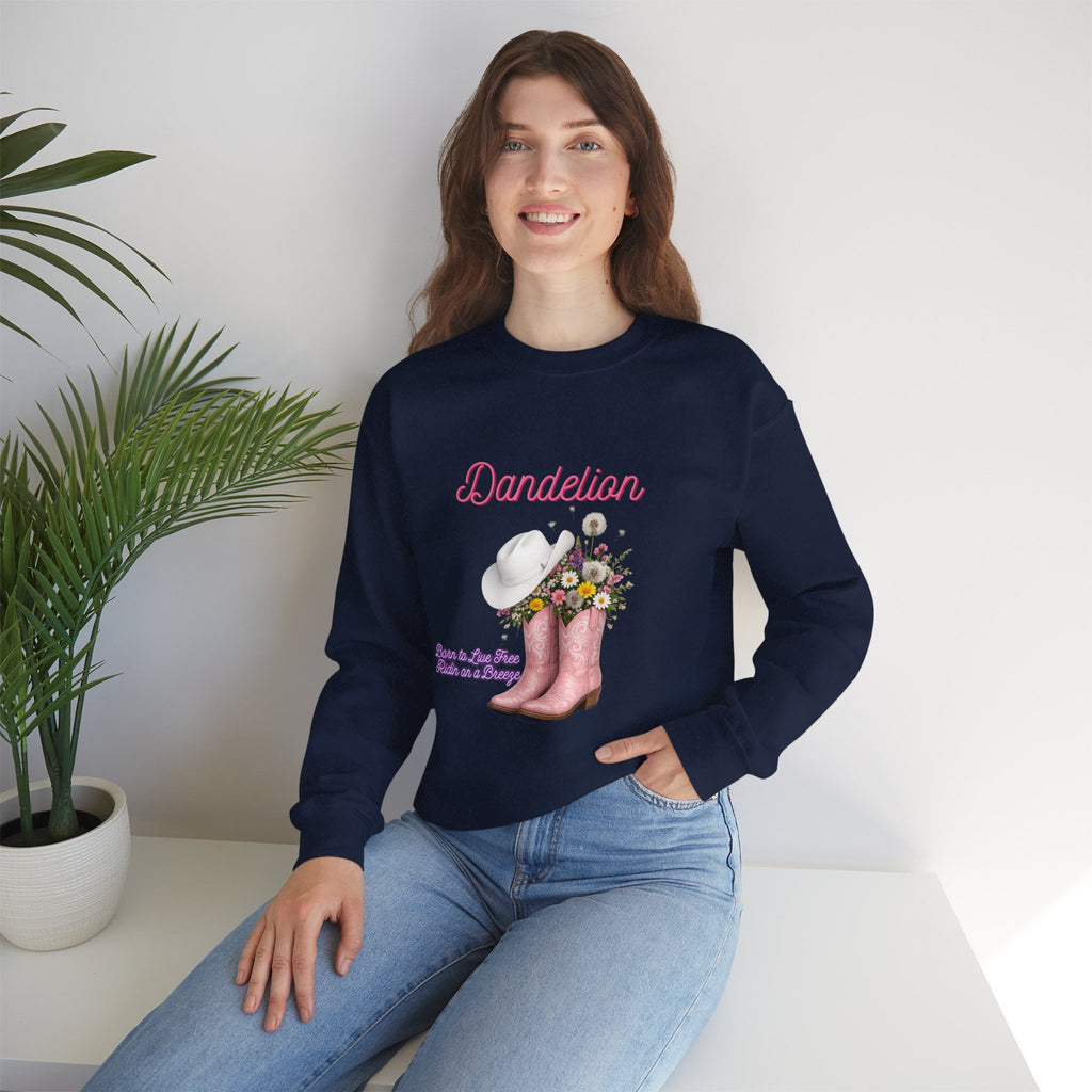 Dandelion Floral Cowboy Boots Sweatshirt – Pink Western Hat & Flowers Crewneck