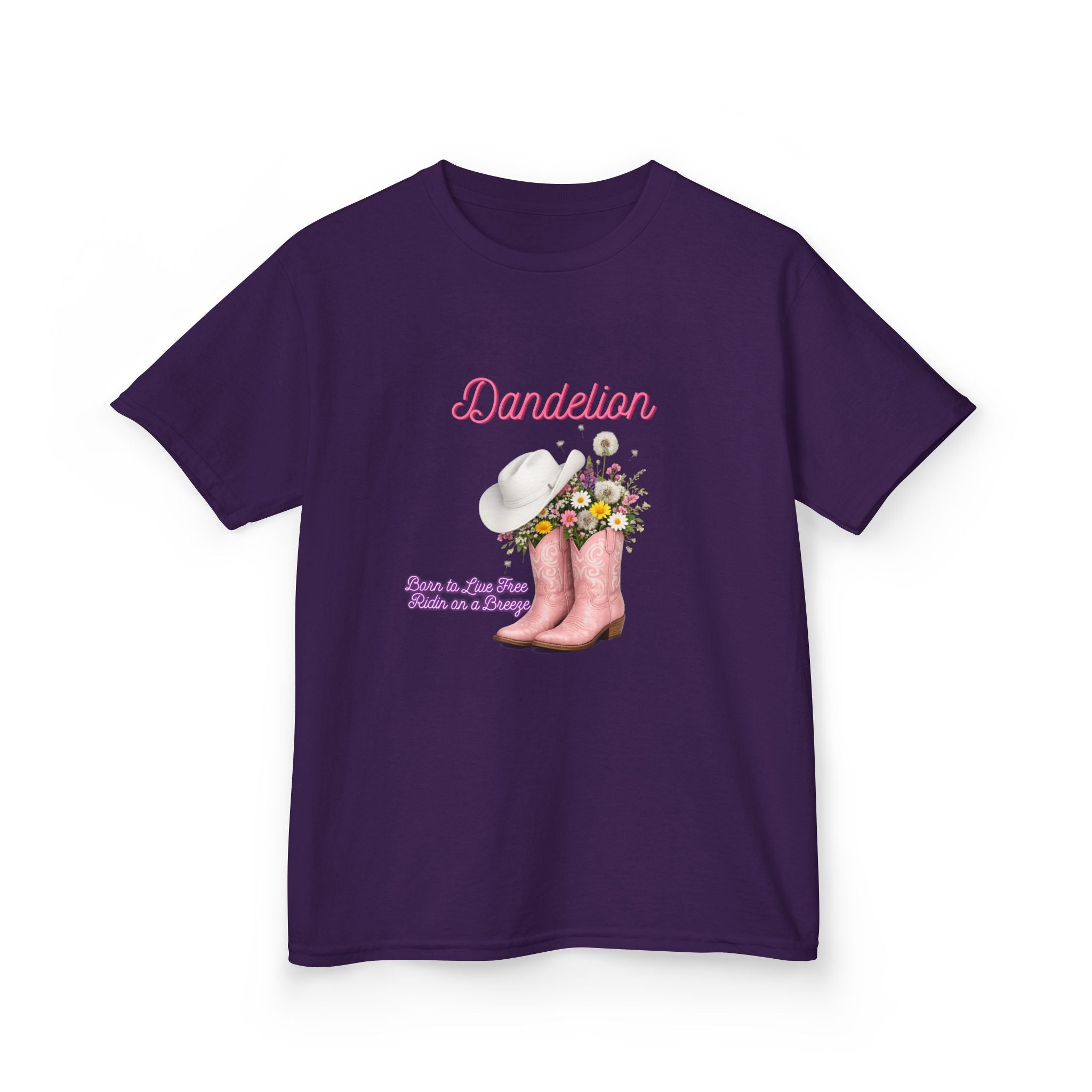 Kids T-Shirt — Dandelion Pink Rain Boots Floral Graphic Tee