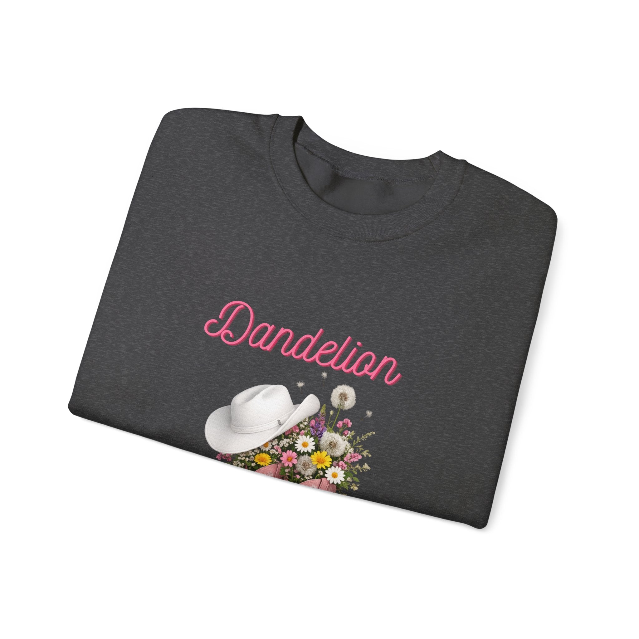 Dandelion Floral Cowboy Boots Sweatshirt – Pink Western Hat & Flowers Crewneck