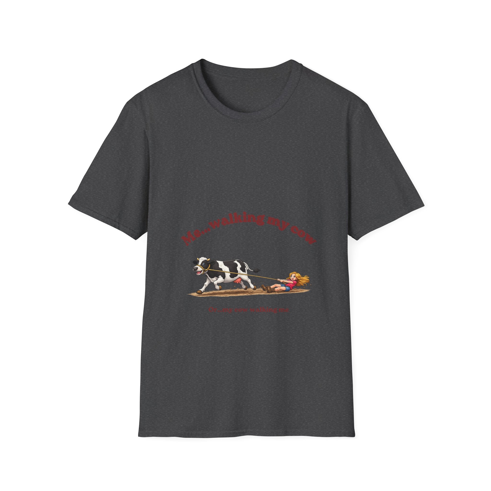 Cow Walking T-Shirt — "Me...walking my cow" Cute Farm Animal Tee-girl