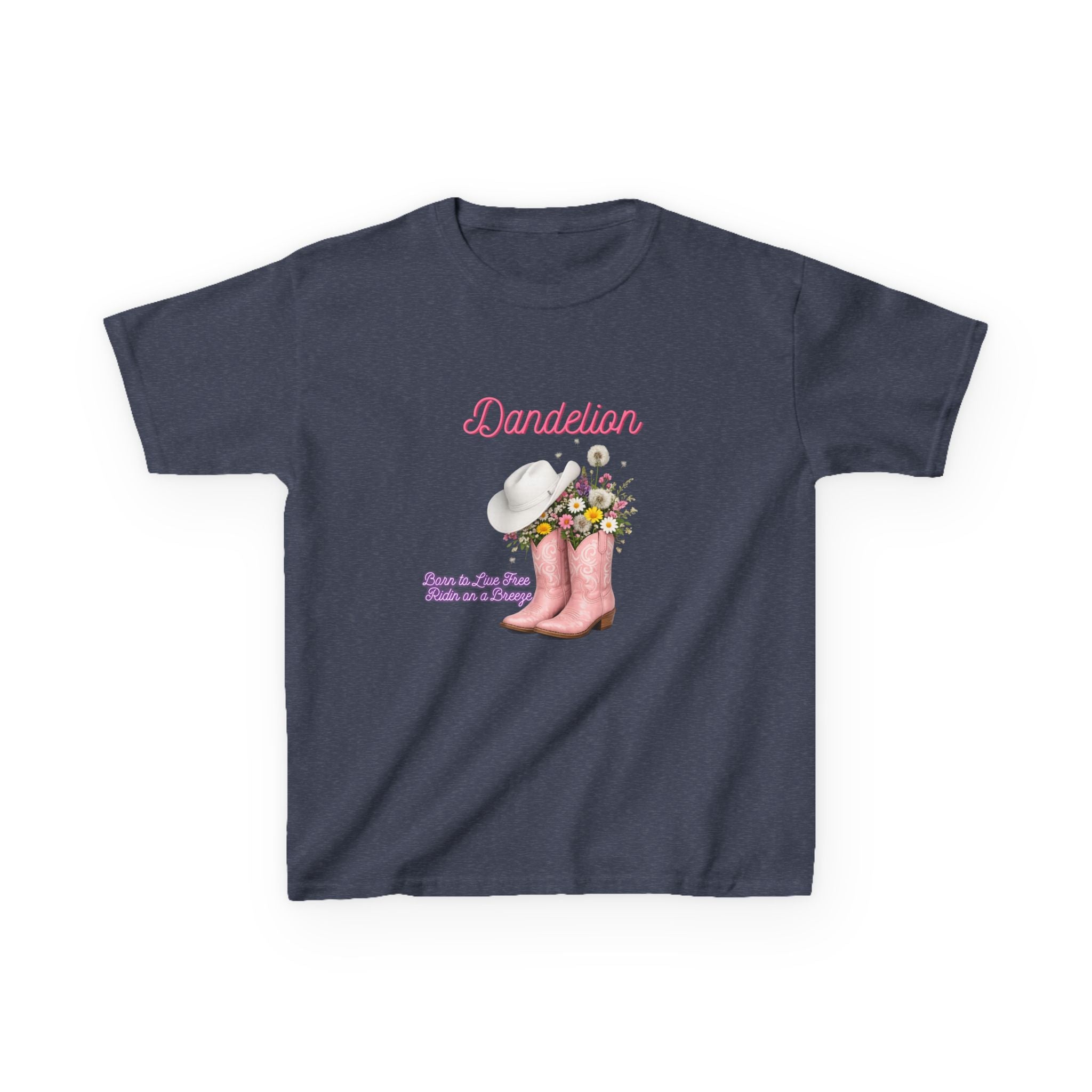 Kids T-Shirt — Dandelion Pink Rain Boots Floral Graphic Tee