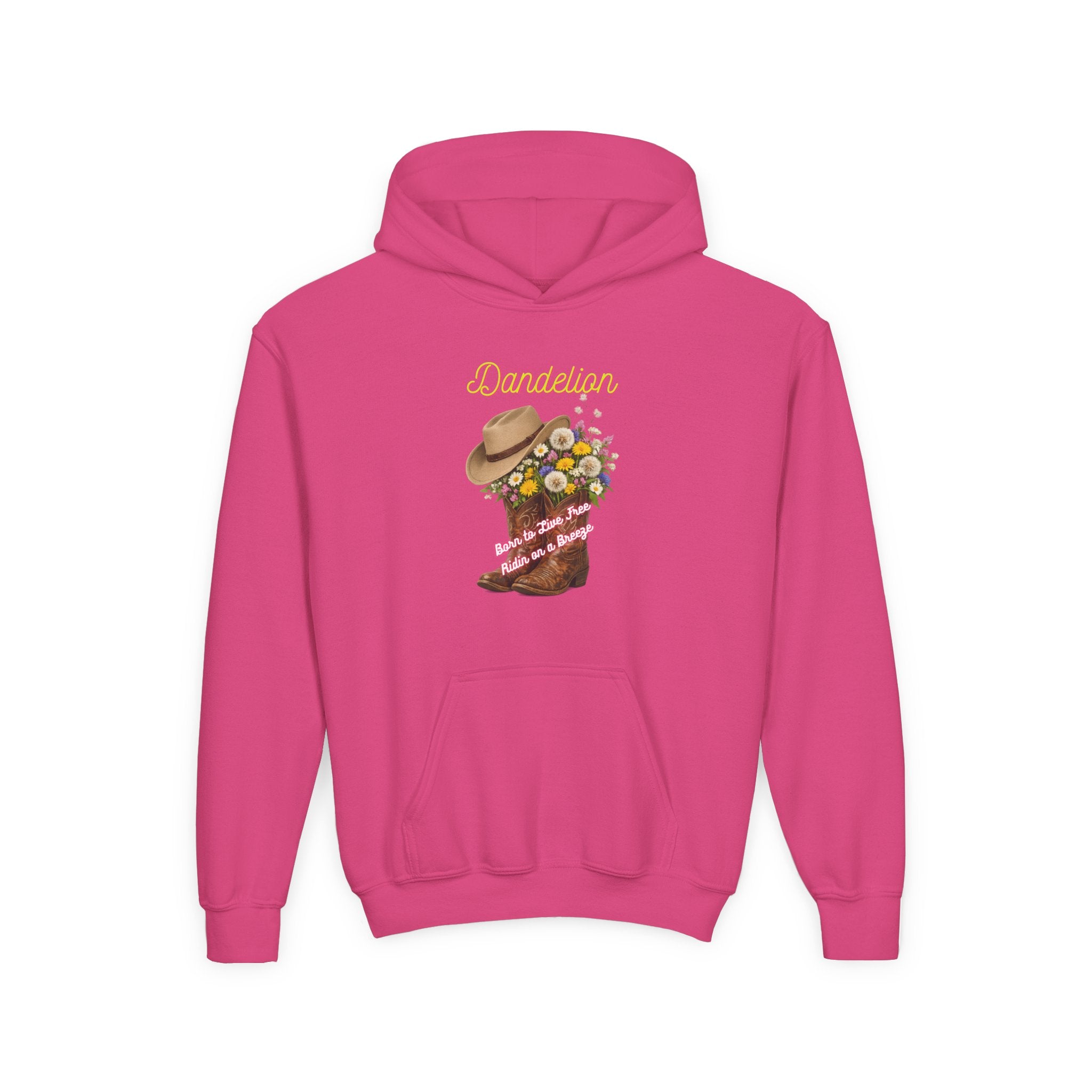 Youth Dandelion Cowboy Boot Hoodie - Floral Western Kids Sweatshirt