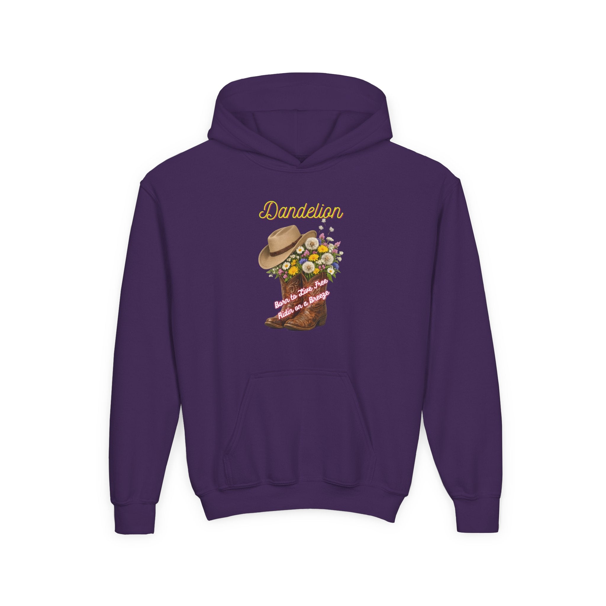 Youth Dandelion Cowboy Boot Hoodie - Floral Western Kids Sweatshirt