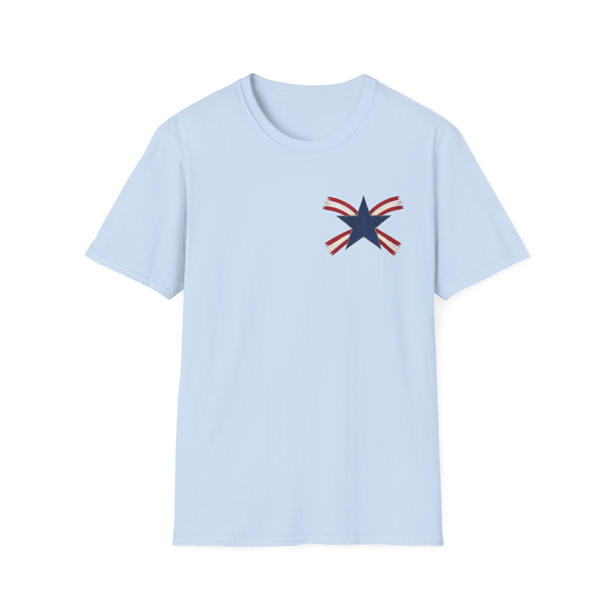 Patriotic Star Tee — Small Distressed Navy Star with Red Stripes