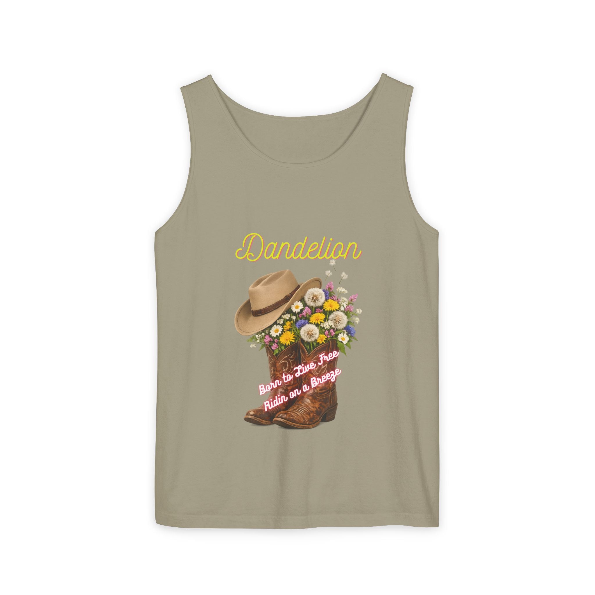 Dandelion Cowboy Boot Tank Top — Floral Western Graphic Summer Tee