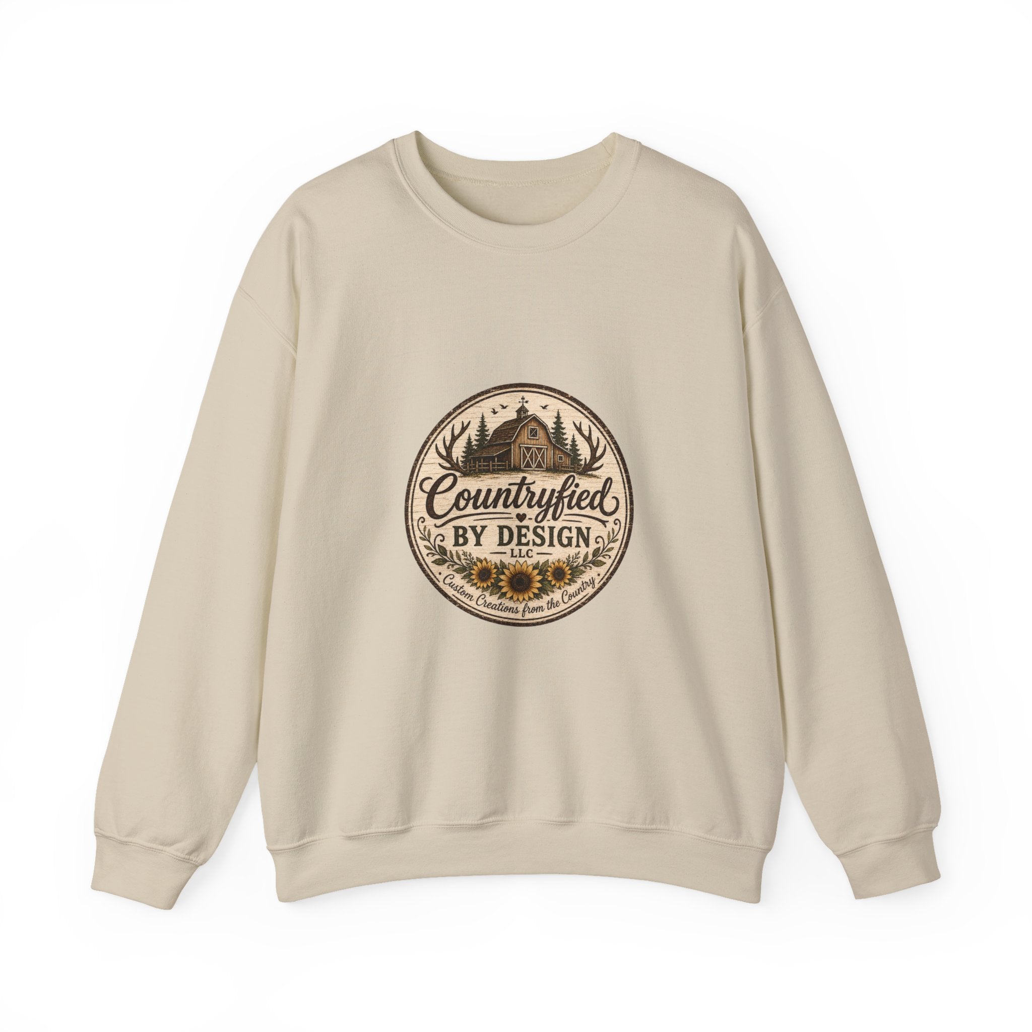 Countryfied By Design Crewneck Sweatshirt — Rustic Farmhouse Graphic Pullover