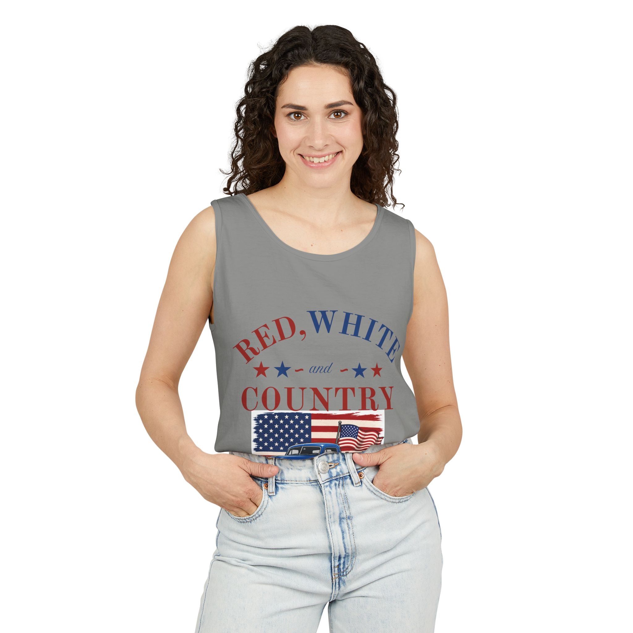 Patriotic Tank Top – "Red, White and Country" Vintage Truck | "Land of the Free" 4th of July Tank