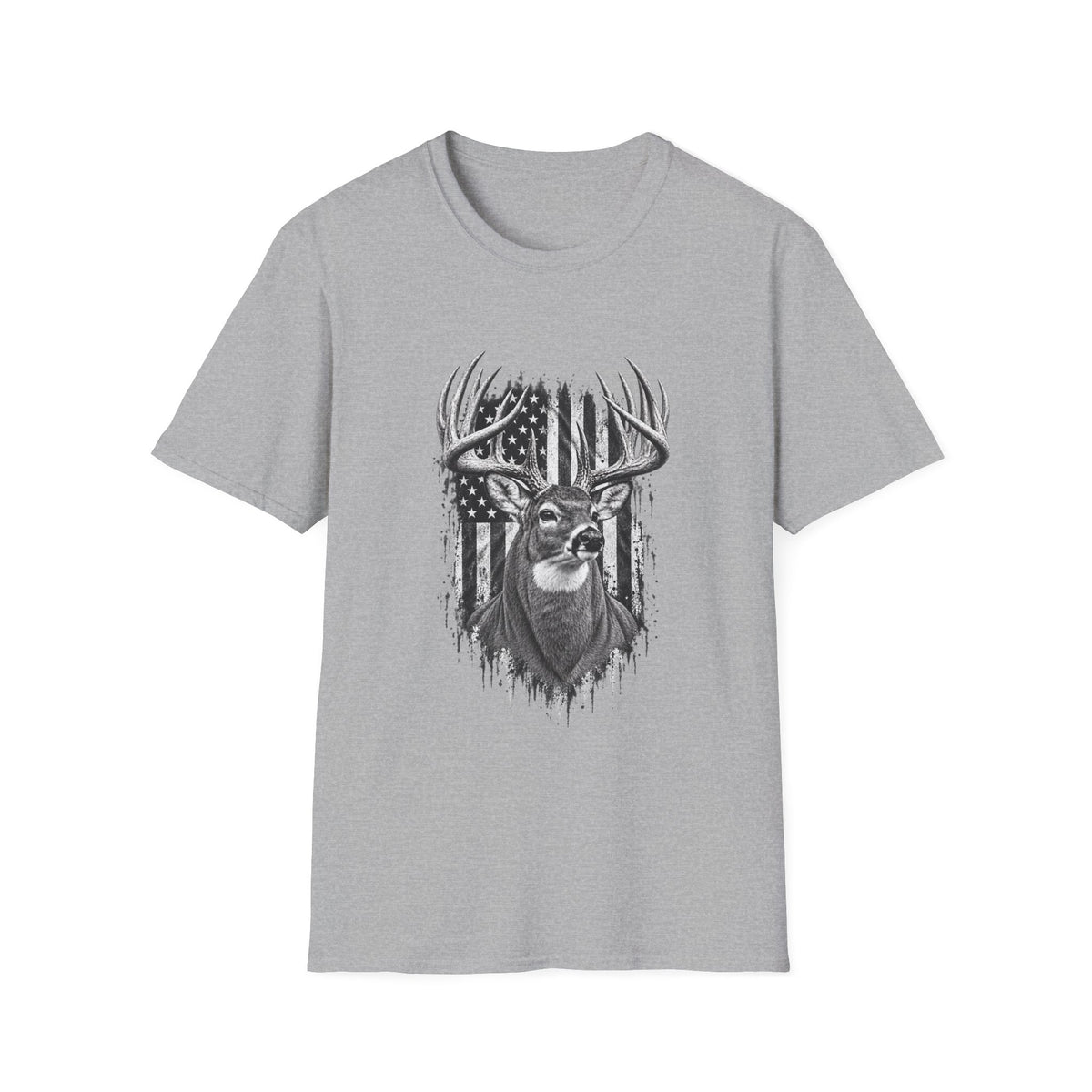 Buck Hunting T-Shirt, Distressed American Flag Deer Graphic Tee, Adult Classic Fit