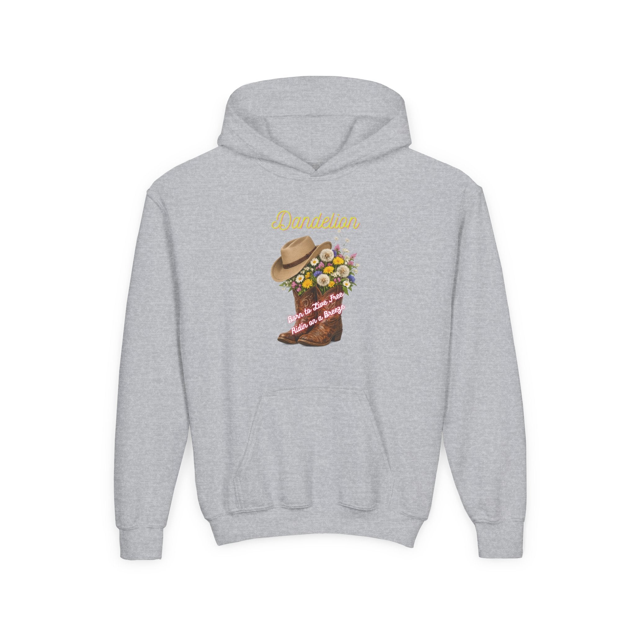 Youth Dandelion Cowboy Boot Hoodie - Floral Western Kids Sweatshirt