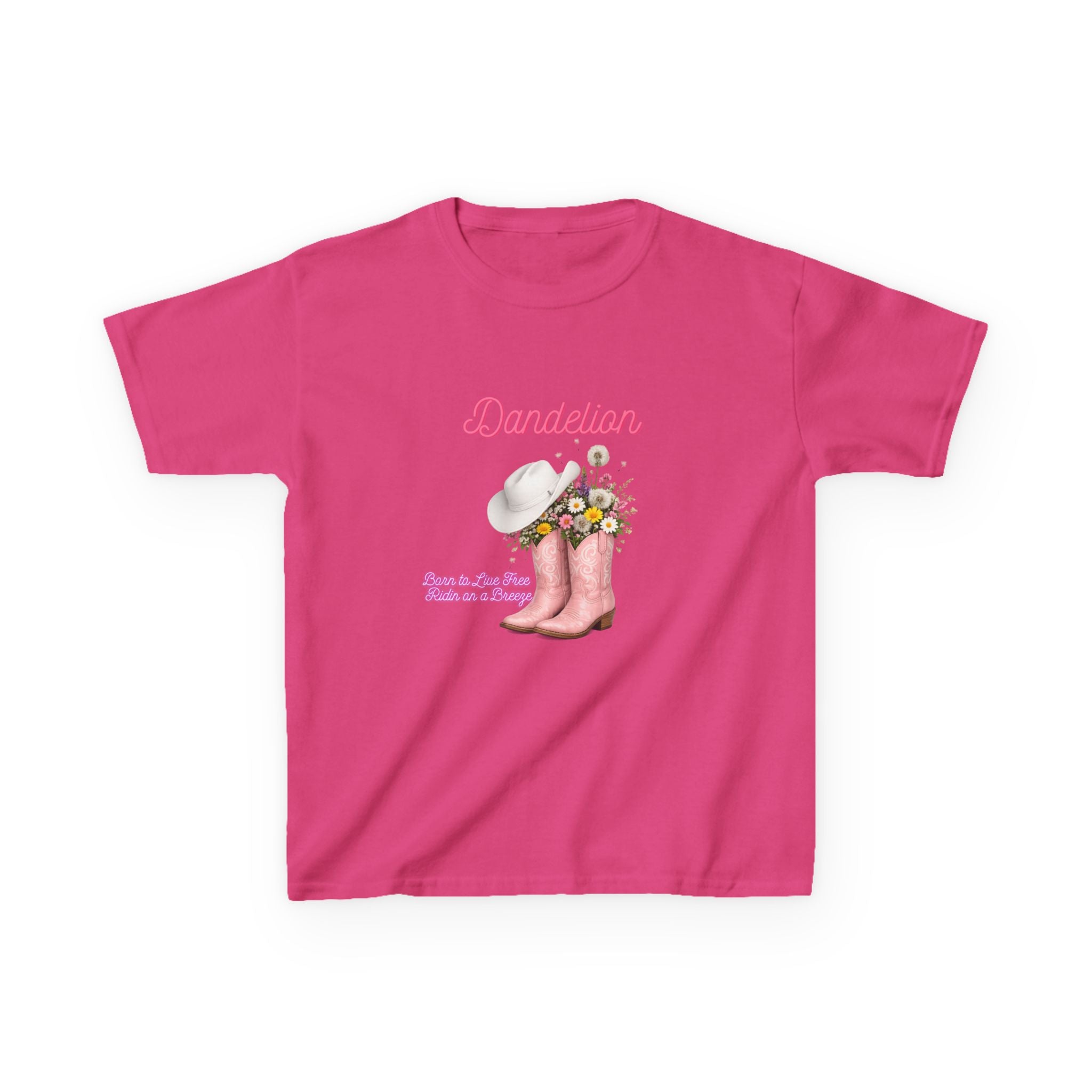 Kids T-Shirt — Dandelion Pink Rain Boots Floral Graphic Tee