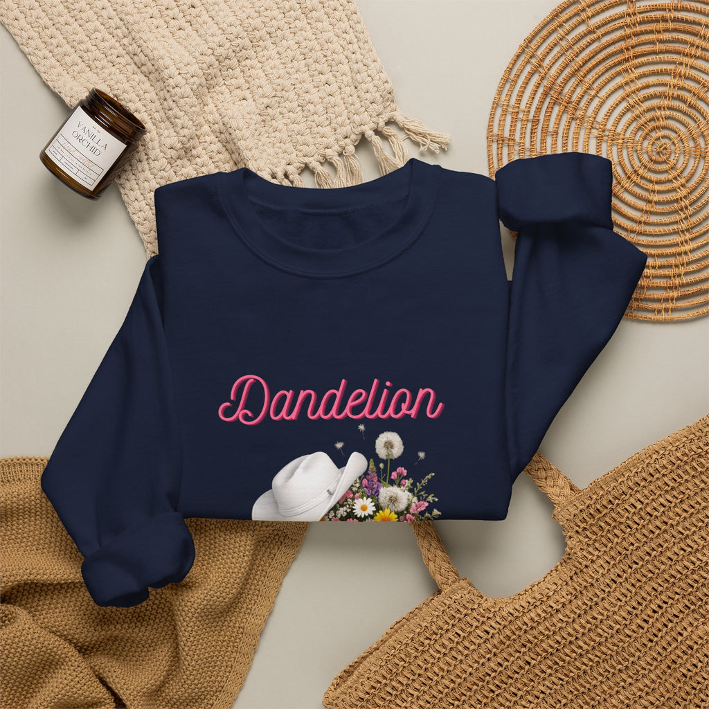 Dandelion Floral Cowboy Boots Sweatshirt – Pink Western Hat & Flowers Crewneck