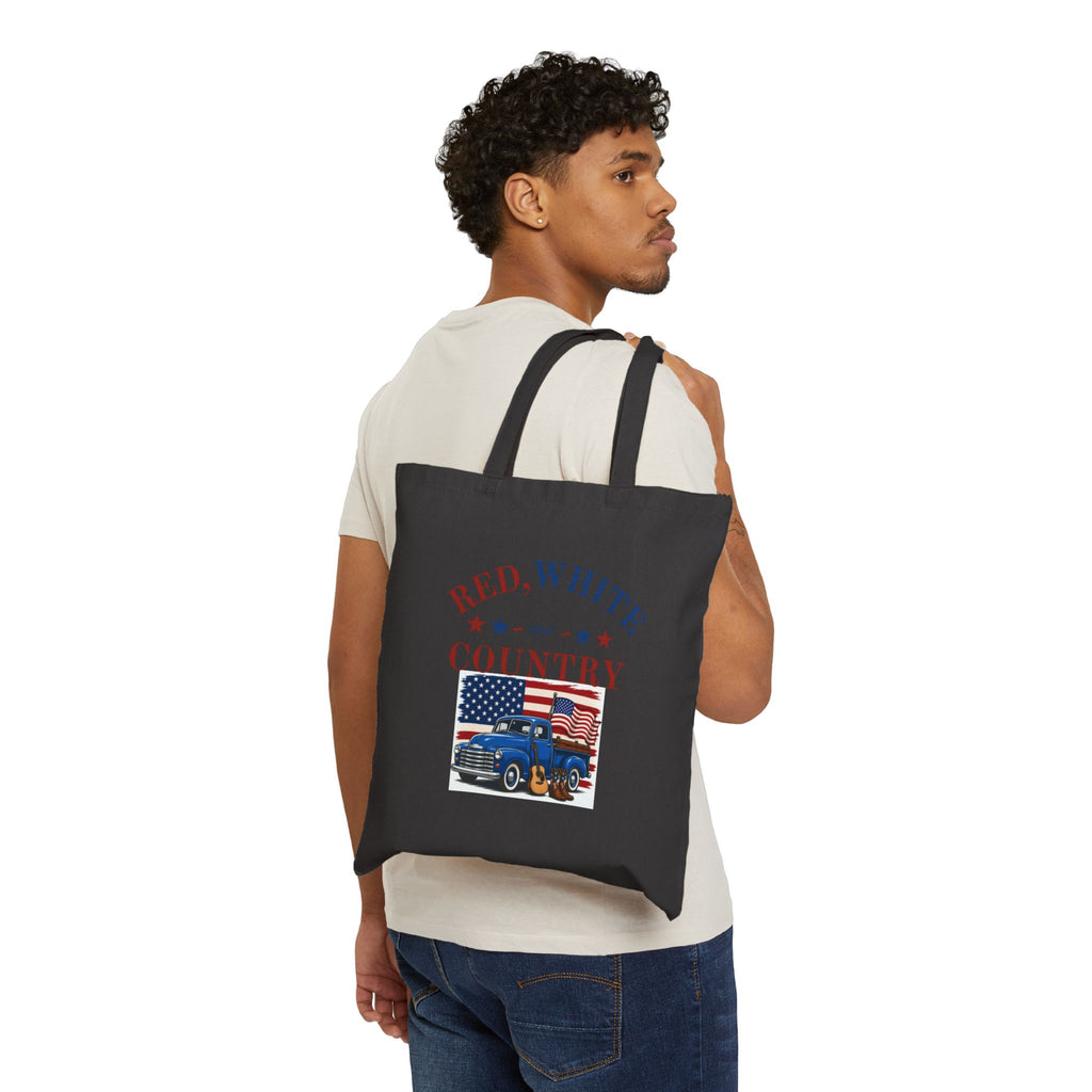 Patriotic Canvas Tote Bag – “Red, White and Country” / “Land of the Free” USA Market Tote
