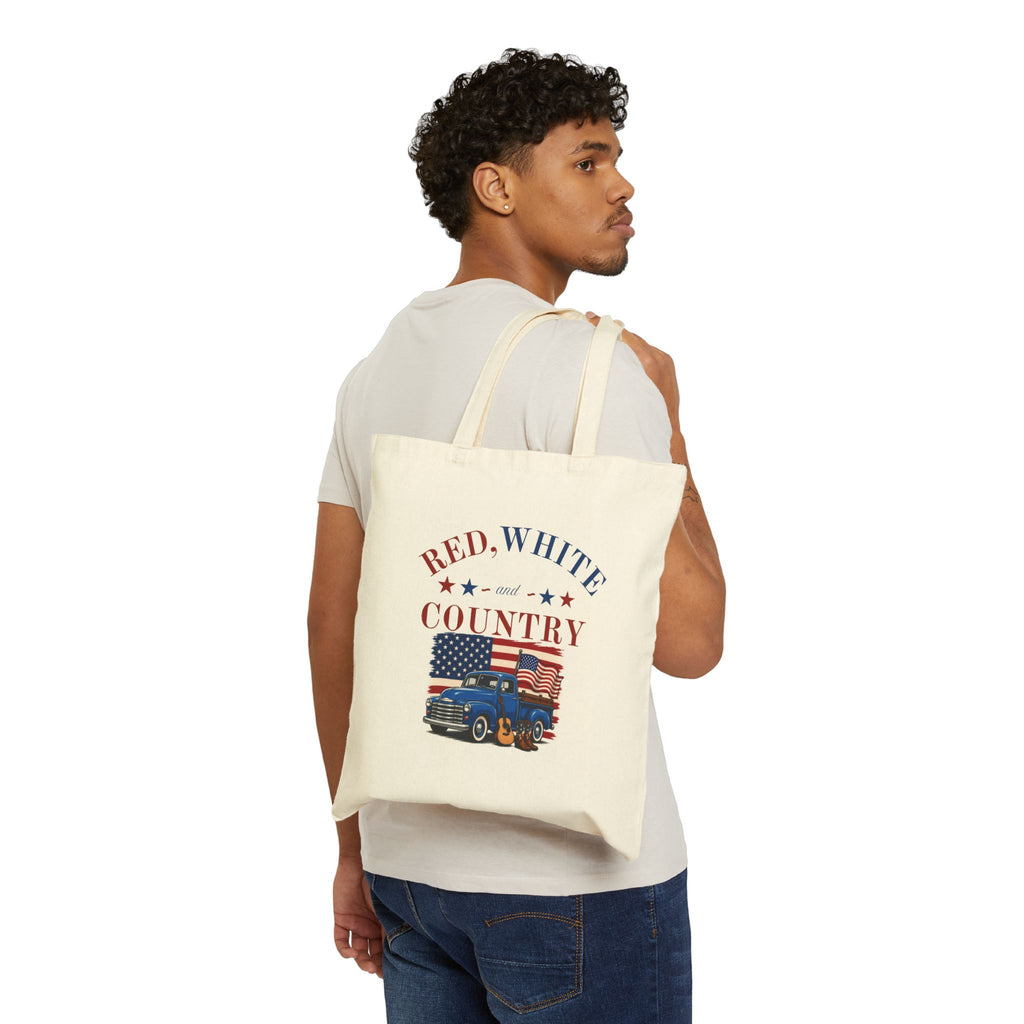 Patriotic Canvas Tote Bag – “Red, White and Country” / “Land of the Free” USA Market Tote