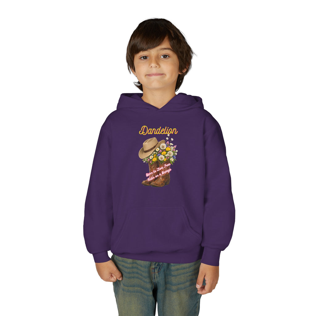 Youth Dandelion Cowboy Boot Hoodie - Floral Western Kids Sweatshirt