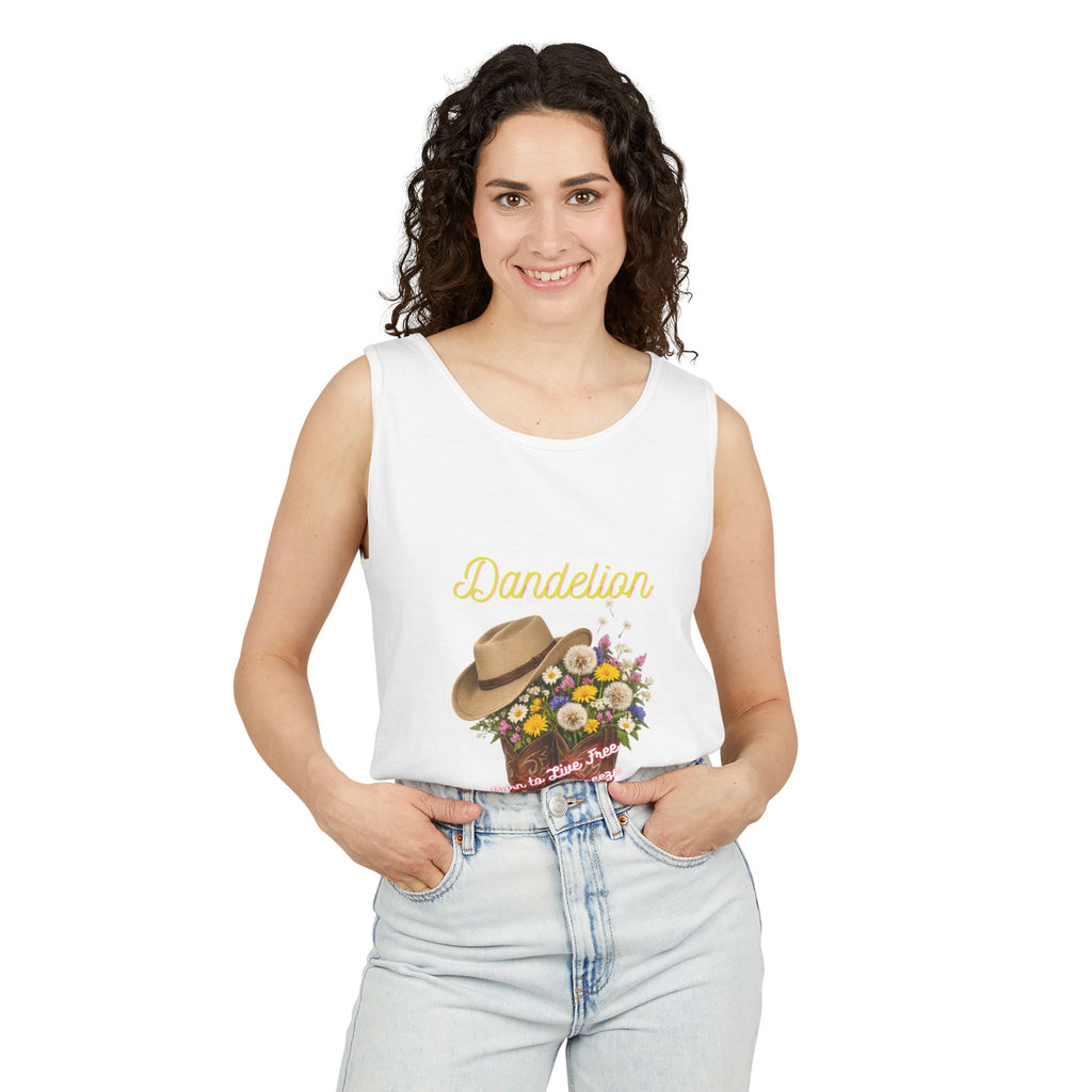 Dandelion Cowboy Boot Tank Top — Floral Western Graphic Summer Tee