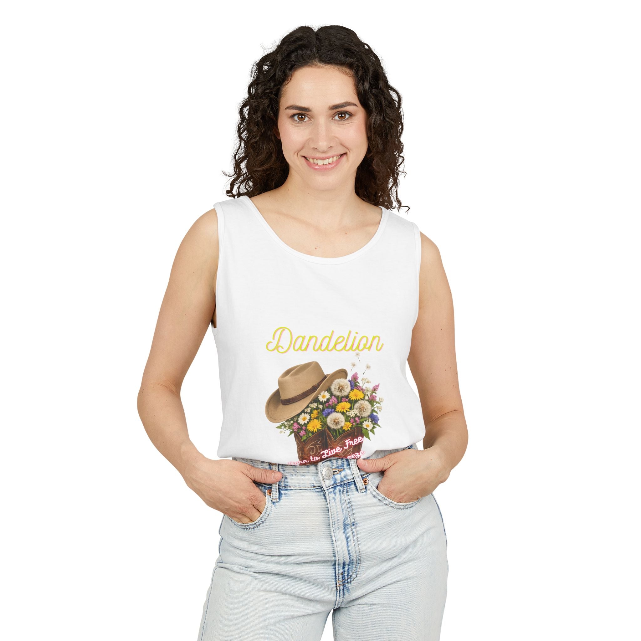 Dandelion Cowboy Boot Tank Top — Floral Western Graphic Summer Tee