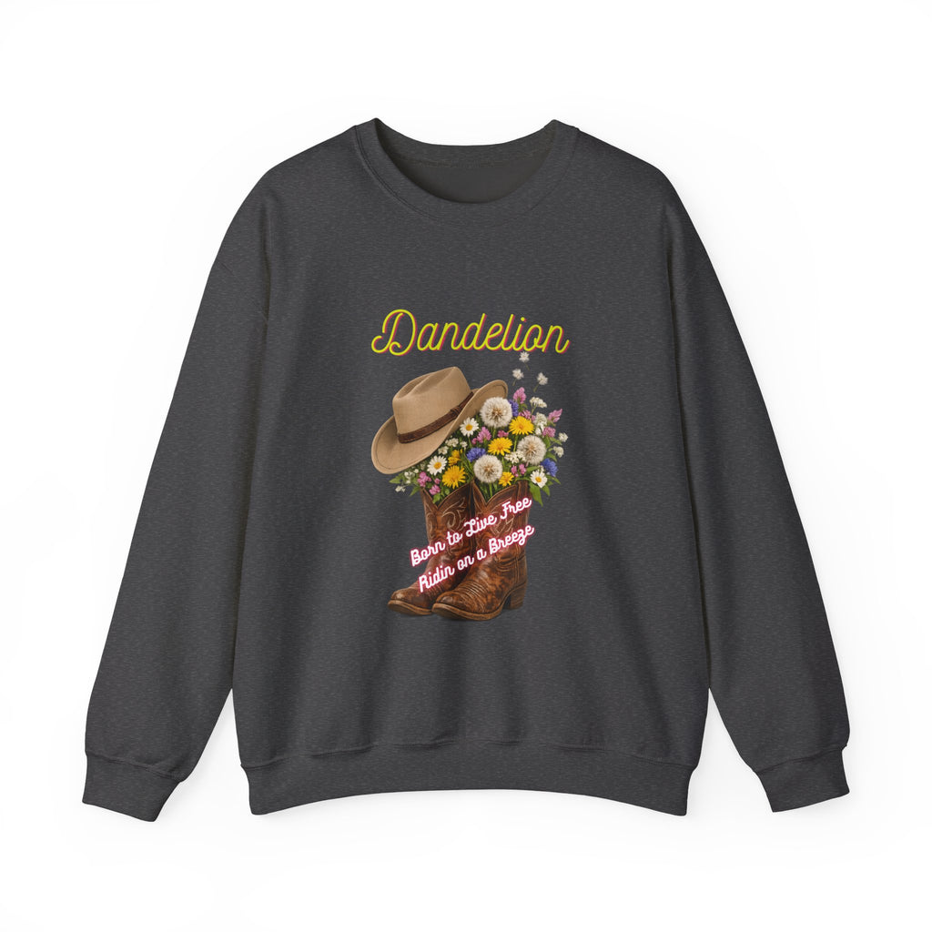 Dandelion Cowboy Boots & Hat Sweatshirt — Floral Western Crewneck