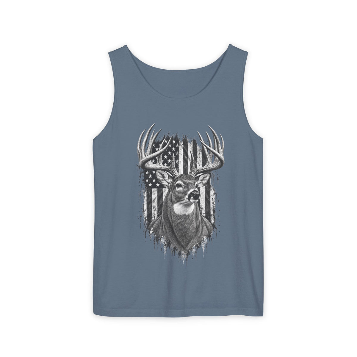 Buck Deer American Flag Tank Top, Garment-Dyed Cotton, Relaxed Fit
