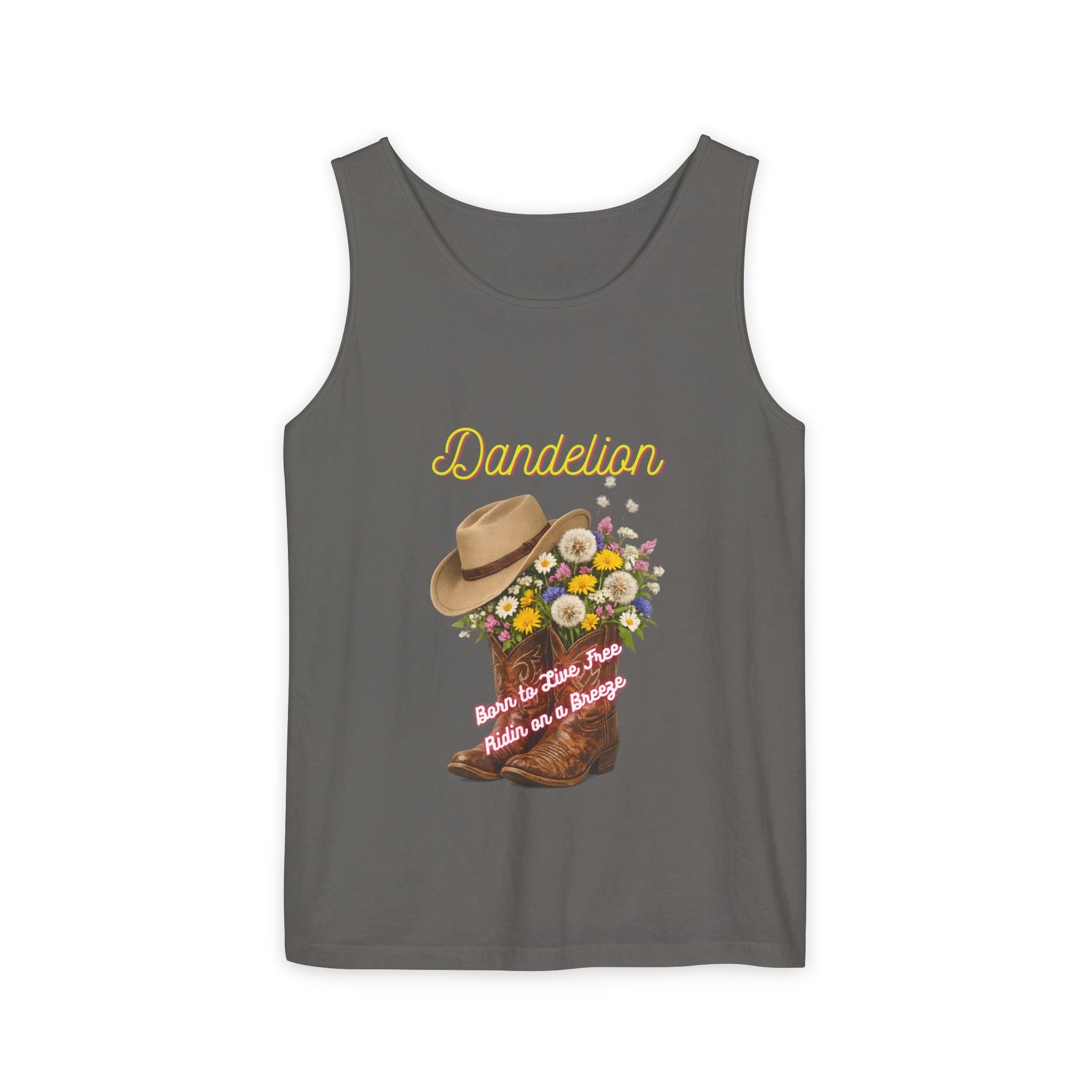 Dandelion Cowboy Boot Tank Top — Floral Western Graphic Summer Tee