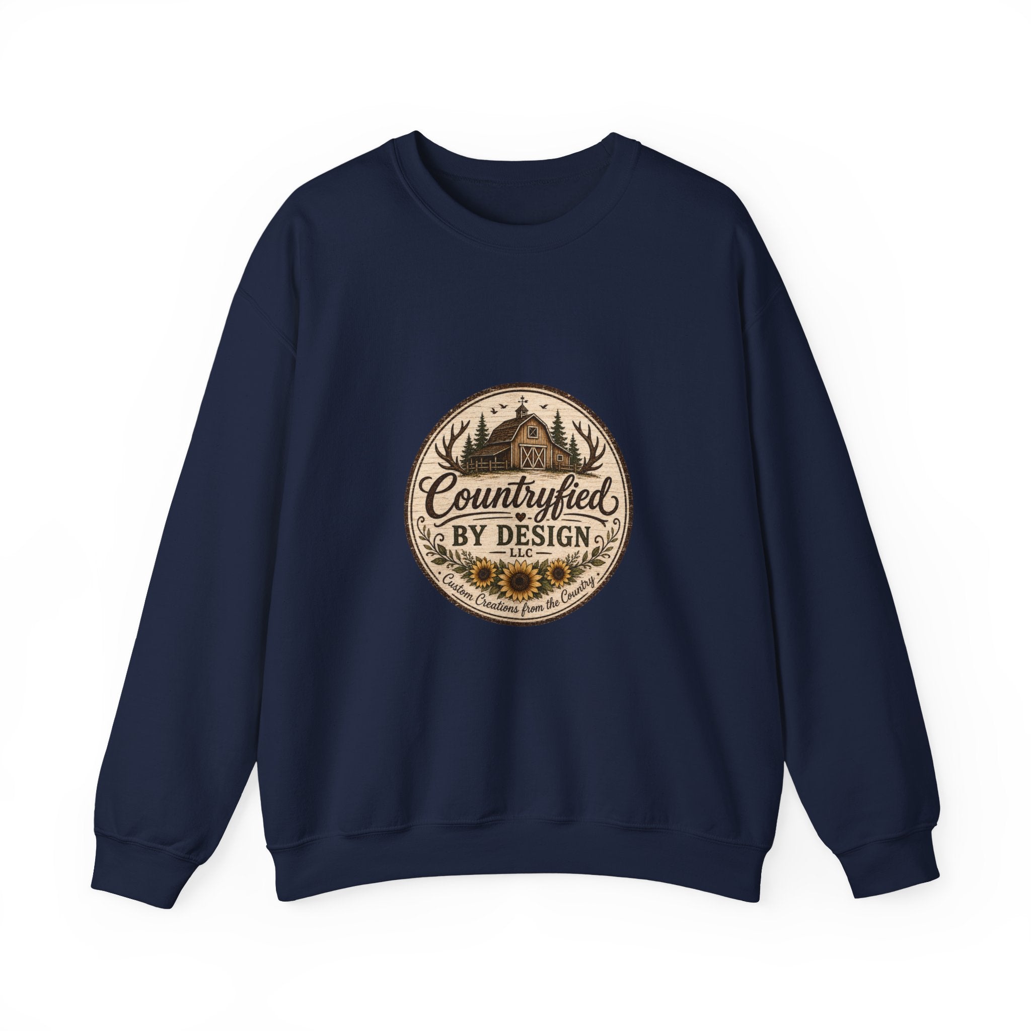 Countryfied By Design Crewneck Sweatshirt — Rustic Farmhouse Graphic Pullover