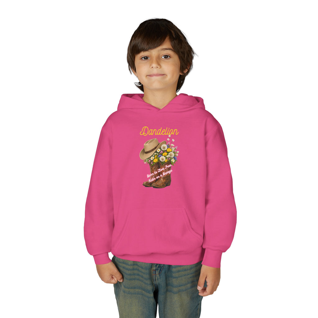 Youth Dandelion Cowboy Boot Hoodie - Floral Western Kids Sweatshirt