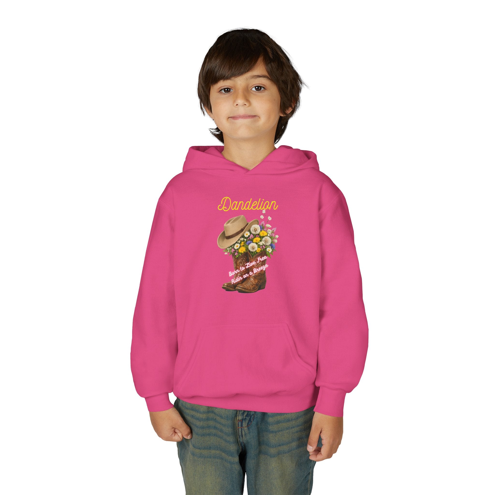 Youth Dandelion Cowboy Boot Hoodie - Floral Western Kids Sweatshirt