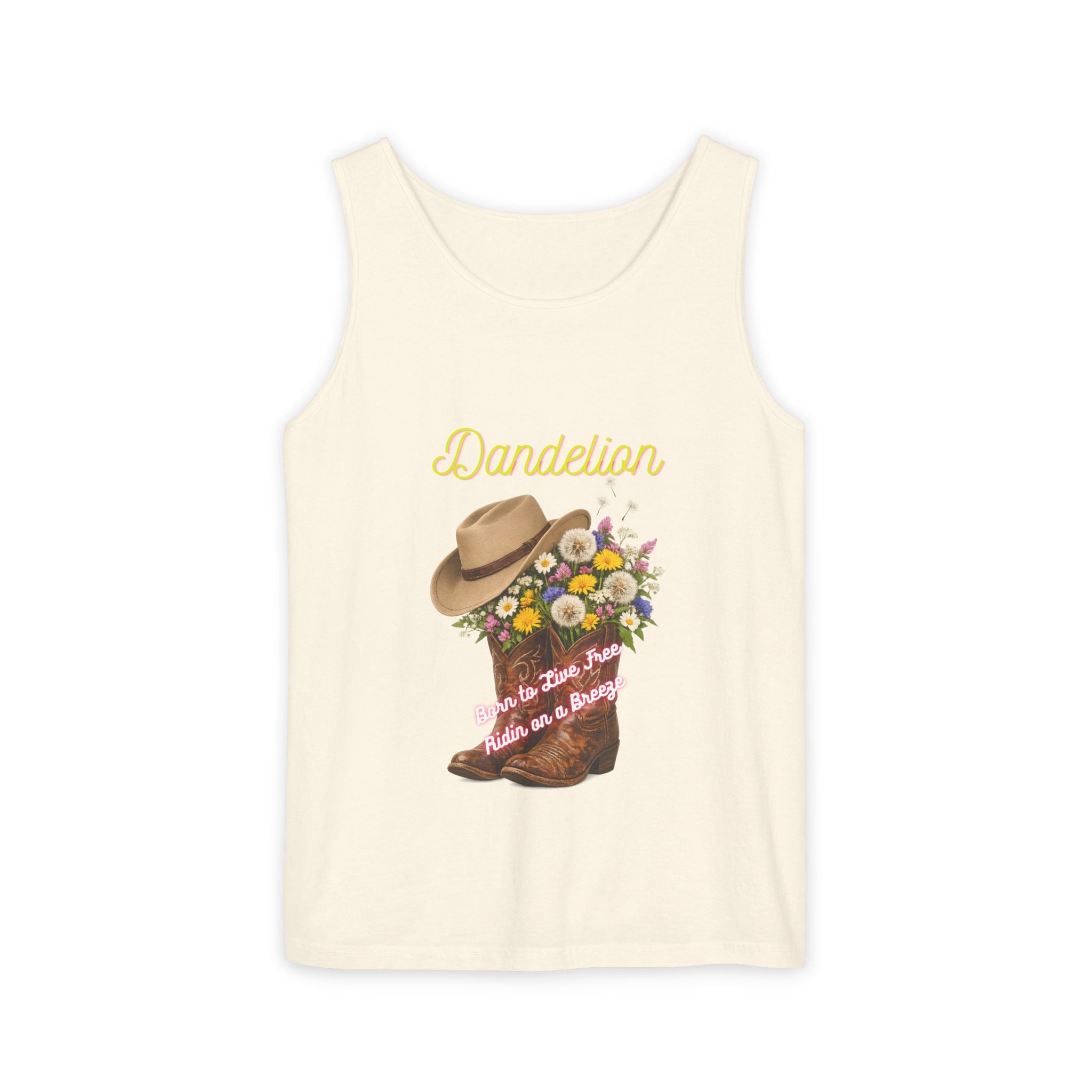Dandelion Cowboy Boot Tank Top — Floral Western Graphic Summer Tee