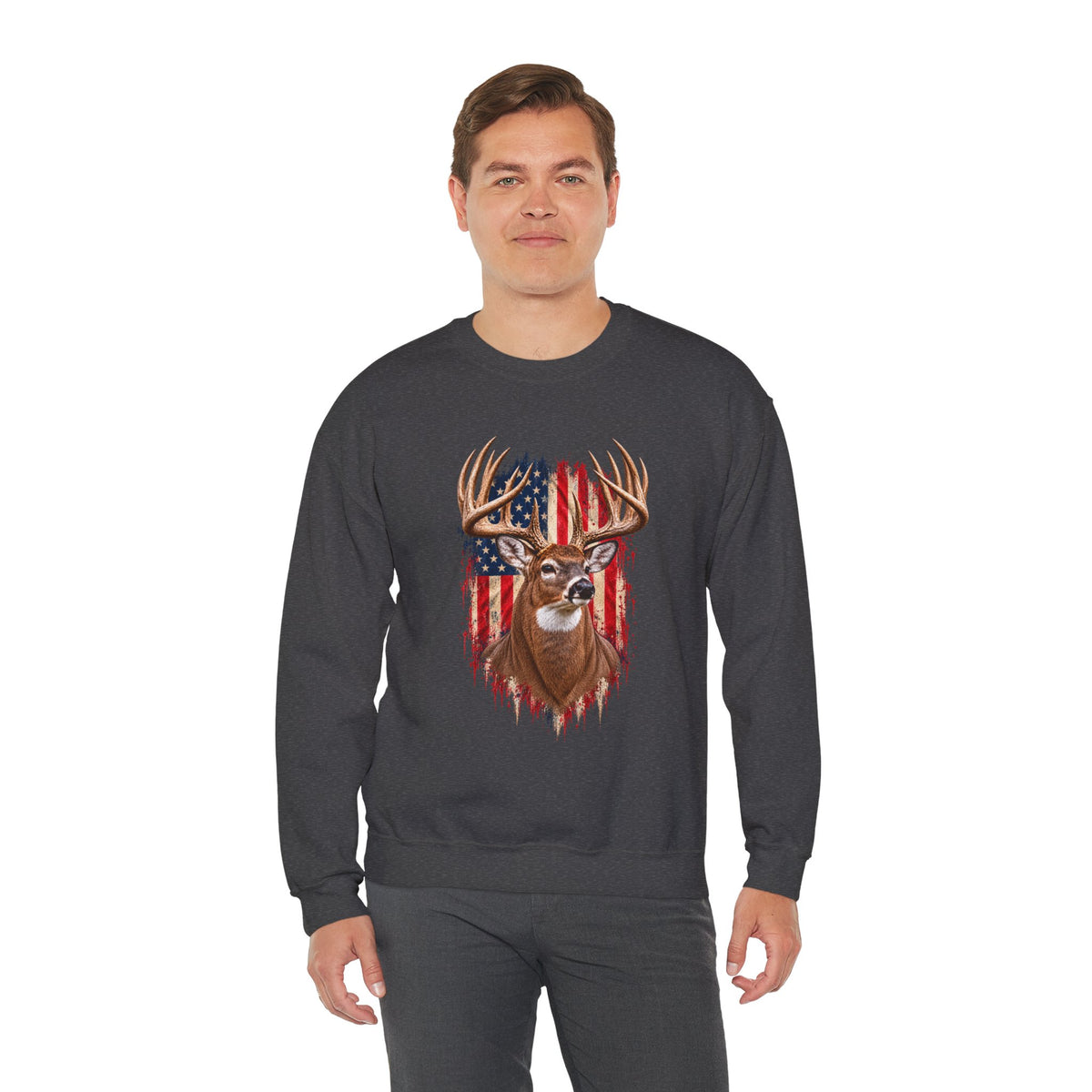 American Flag Buck Deer Sweatshirt | Patriotic Hunting Wildlife Crewneck