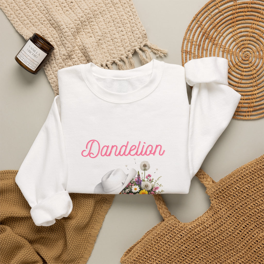 Dandelion Floral Cowboy Boots Sweatshirt – Pink Western Hat & Flowers Crewneck