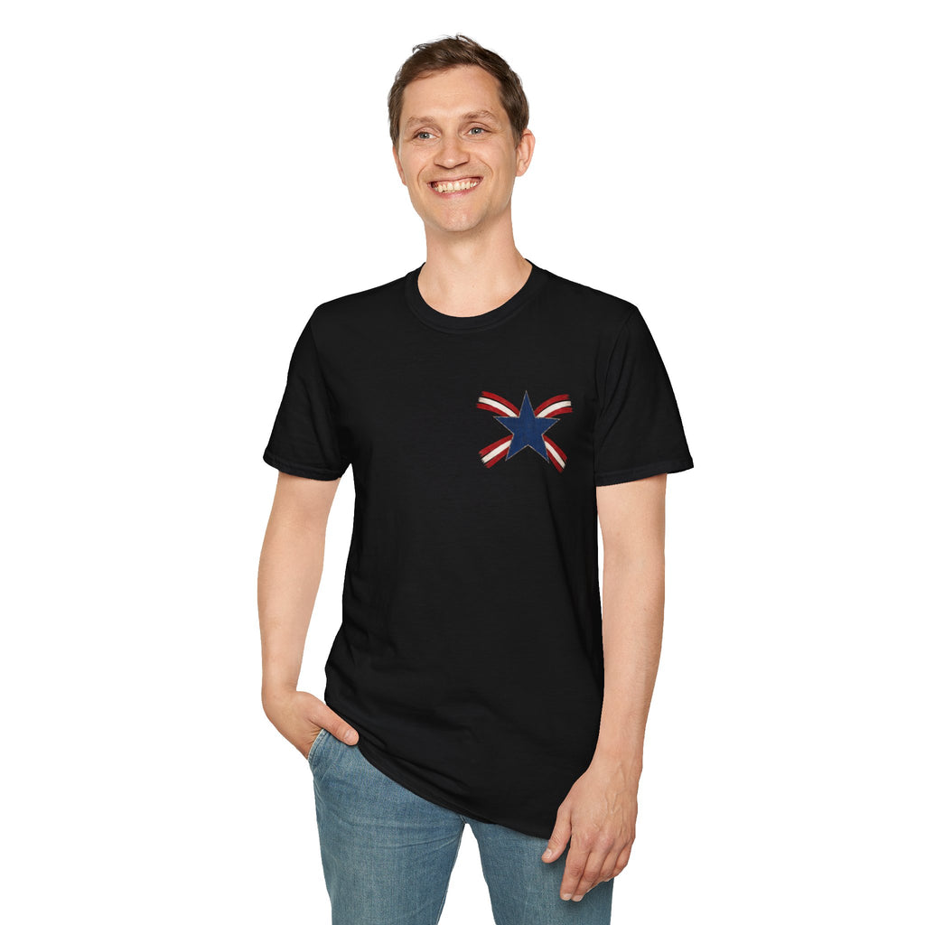 Patriotic Star Tee — Small Distressed Navy Star with Red Stripes