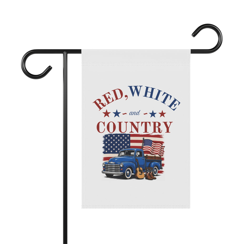 Red, White and Country Garden Flag — Patriotic Truck & Guitar House Banner