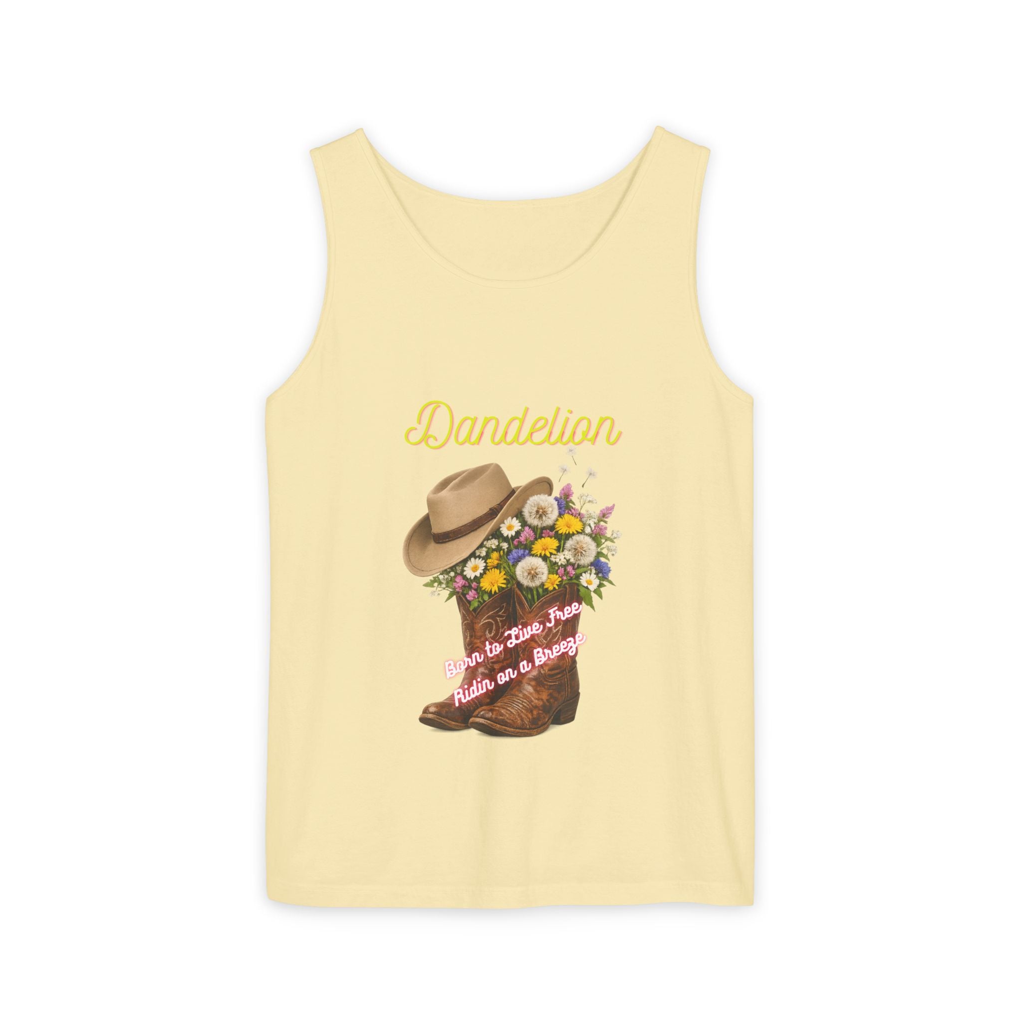 Dandelion Cowboy Boot Tank Top — Floral Western Graphic Summer Tee