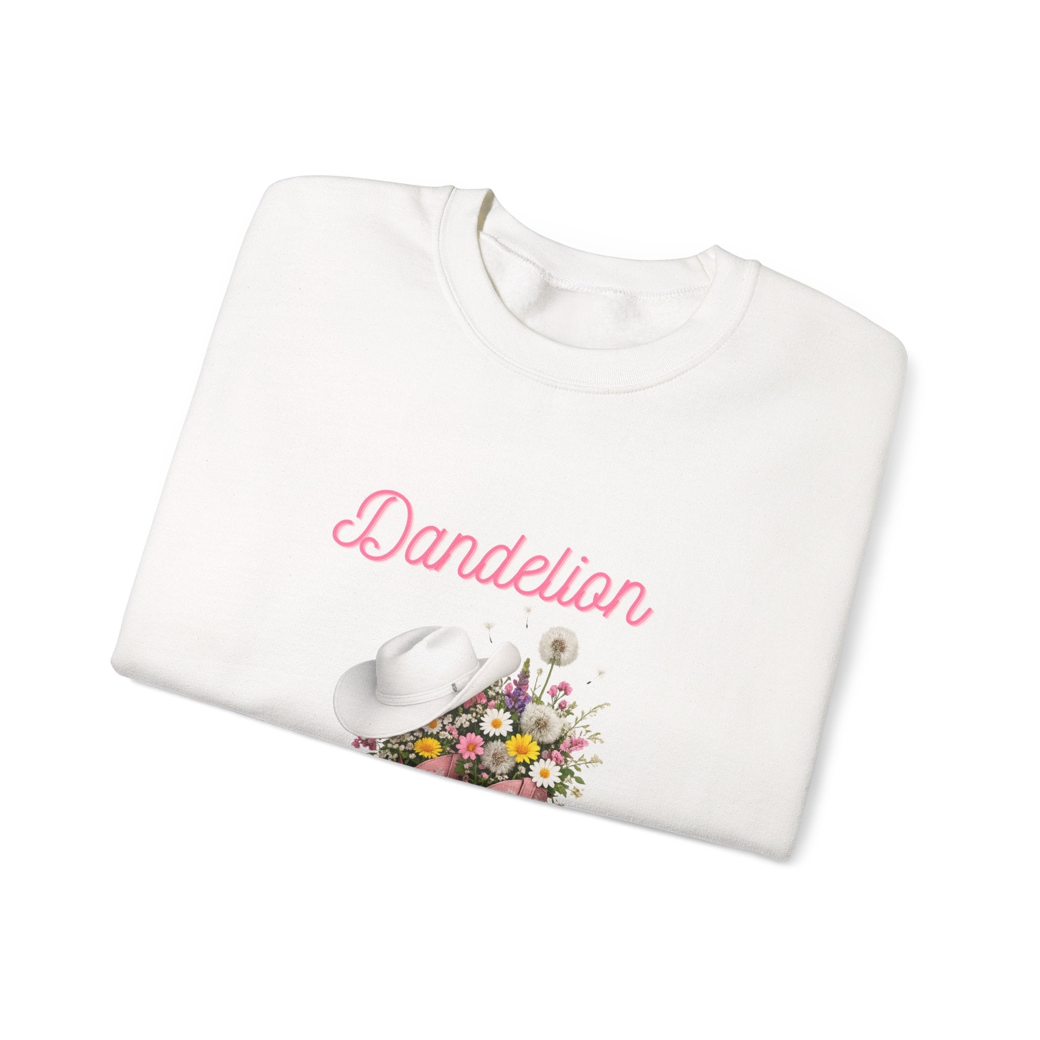 Dandelion Floral Cowboy Boots Sweatshirt – Pink Western Hat & Flowers Crewneck